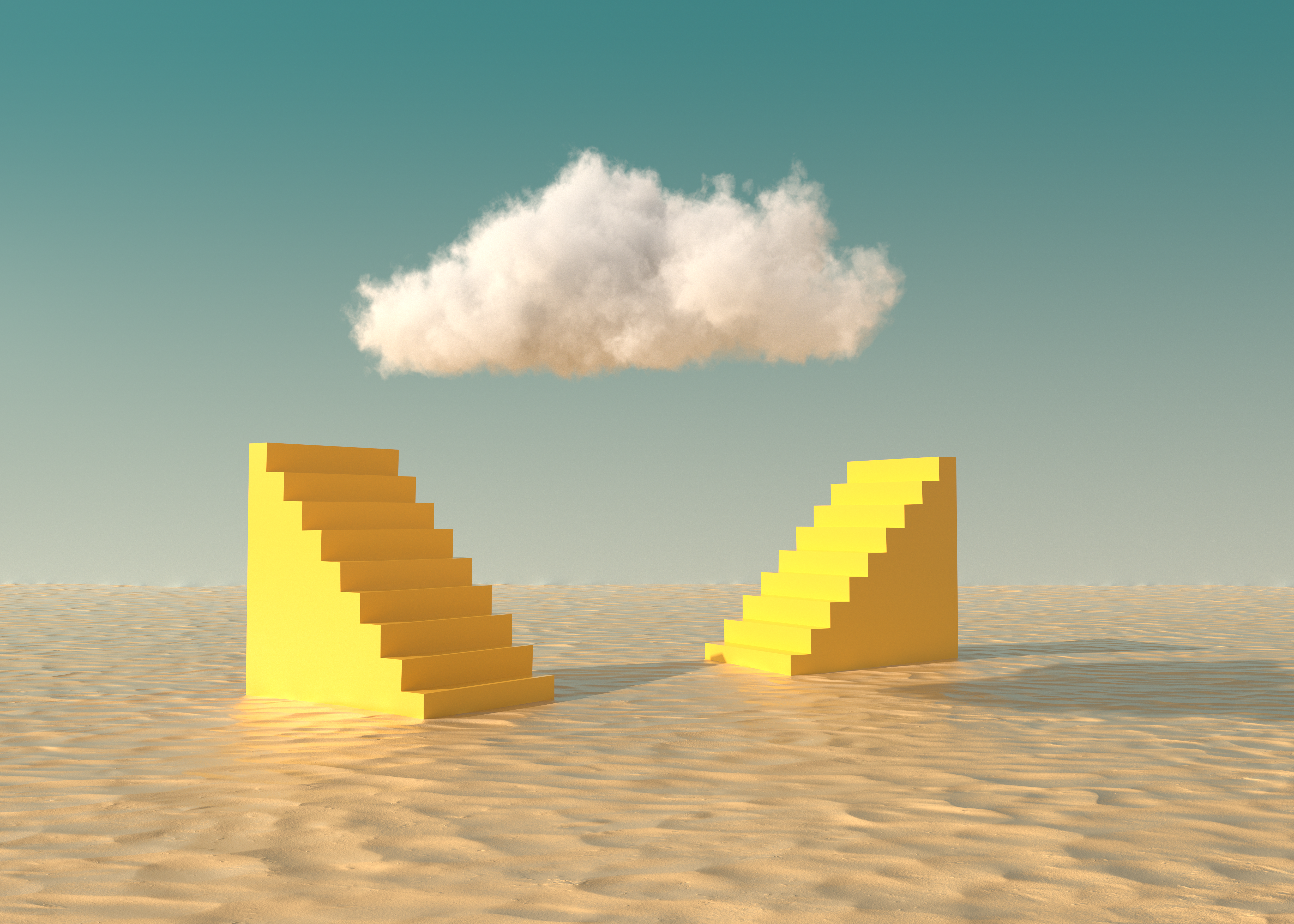 沙漠地形阶梯场景3d渲染云朵背景图片