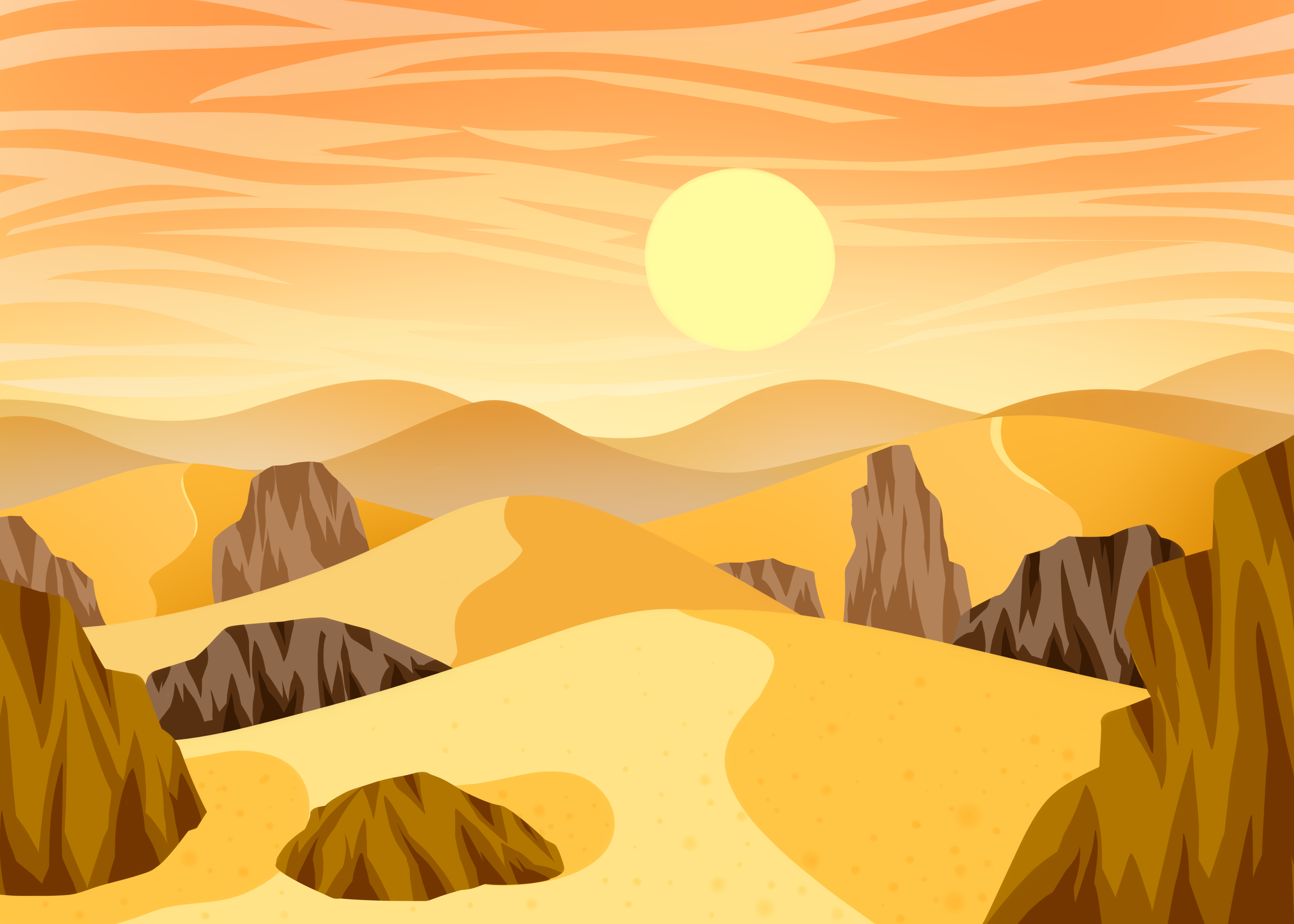 沙漠日落黄昏抽象卡通黄色石头背景图片