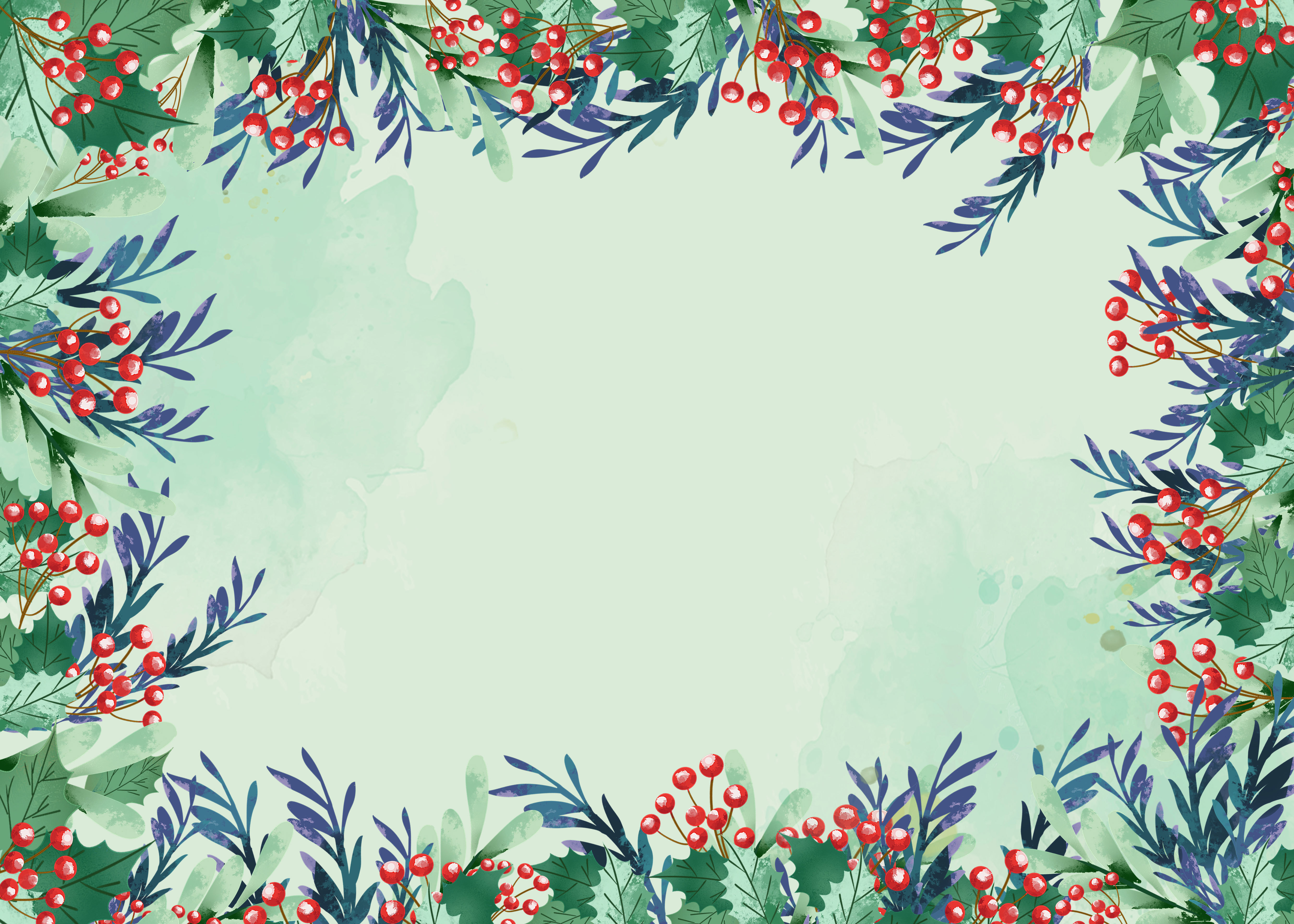 圣诞节水彩绿色边框背景图片