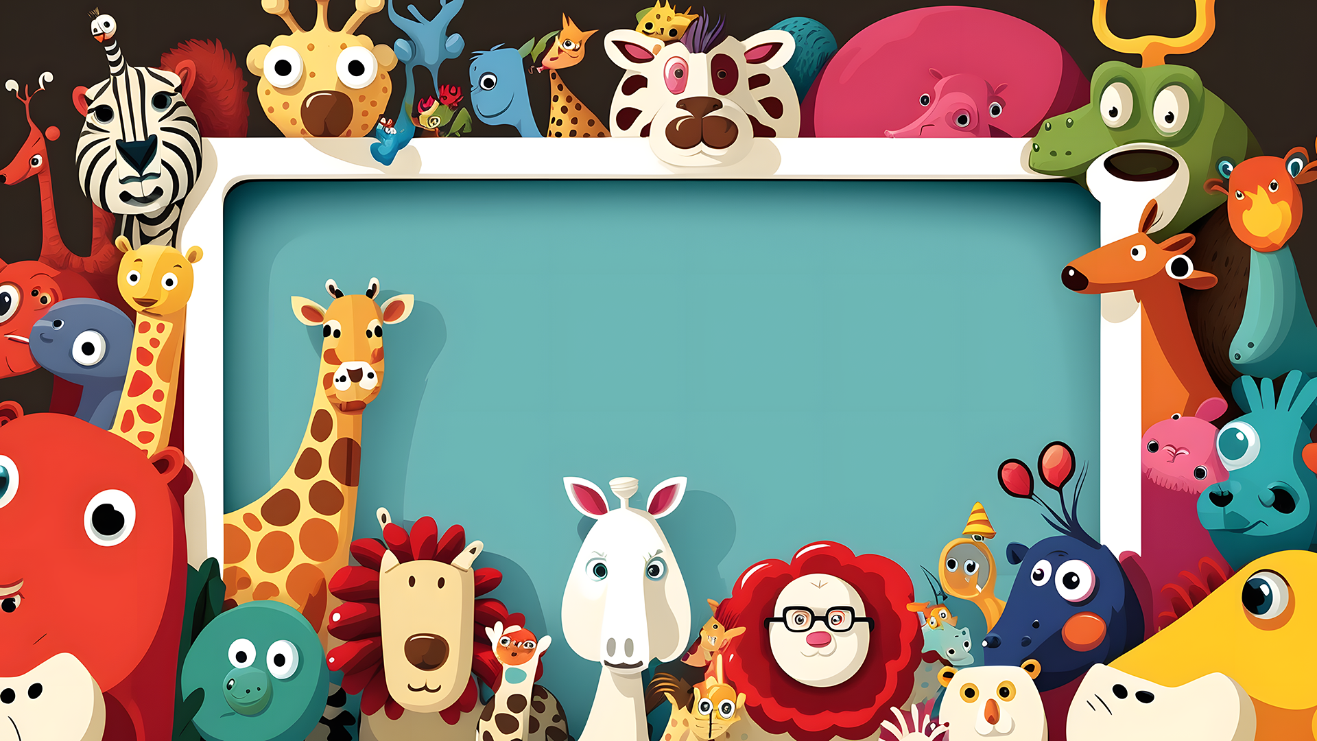 动物插画边框可爱童趣背景图片