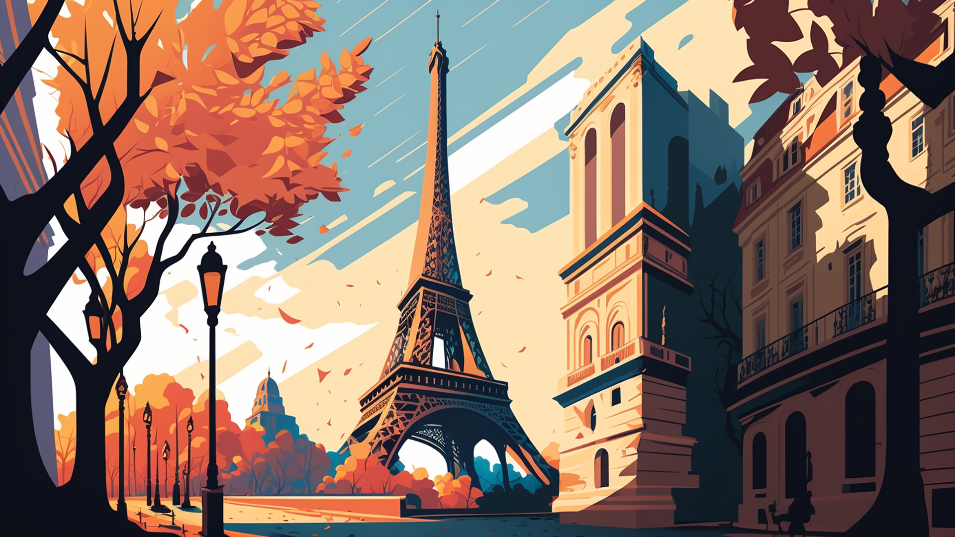 巴黎铁塔的秋天背景图片