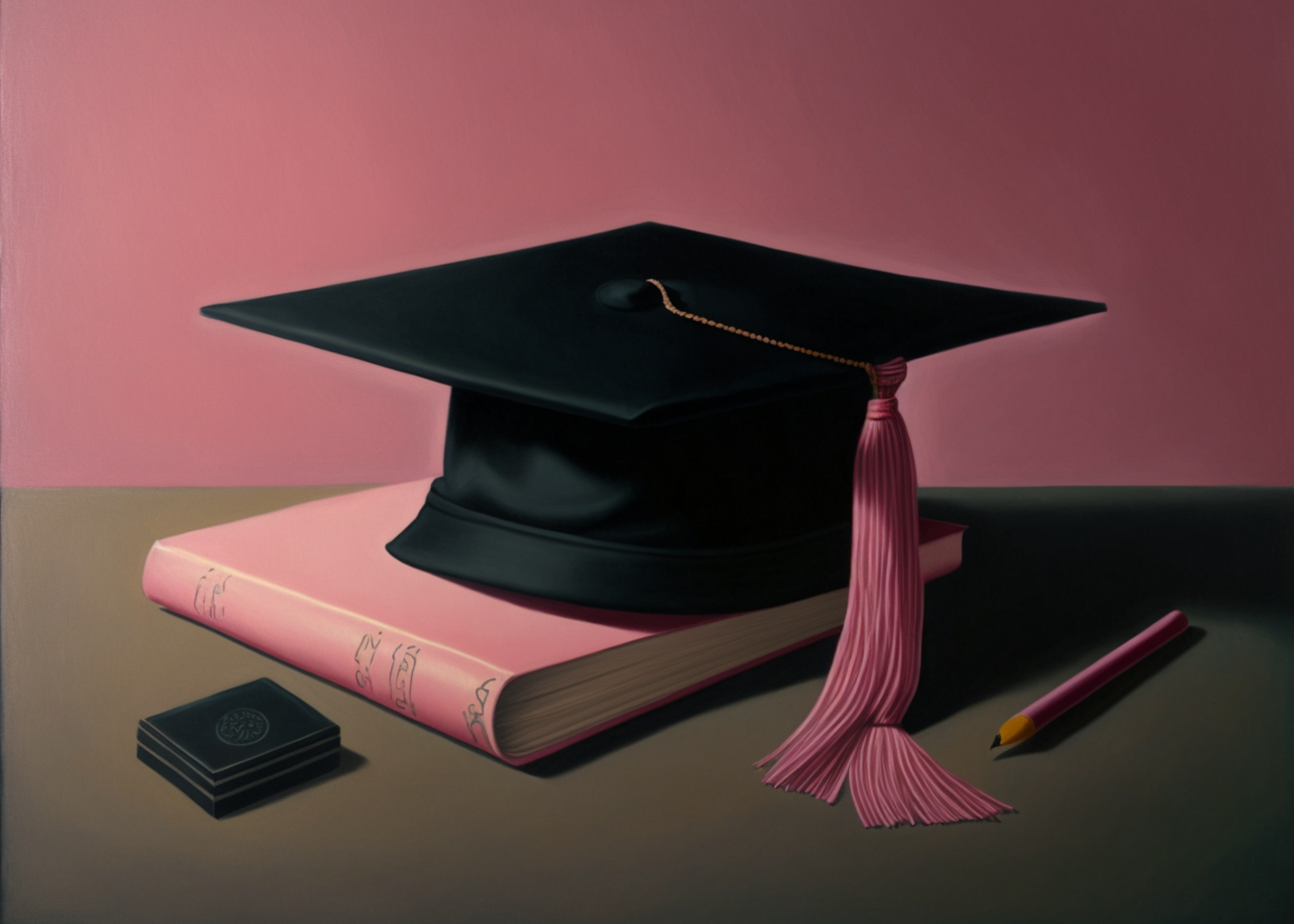 毕业学士帽书籍粉色立体简单背景图片