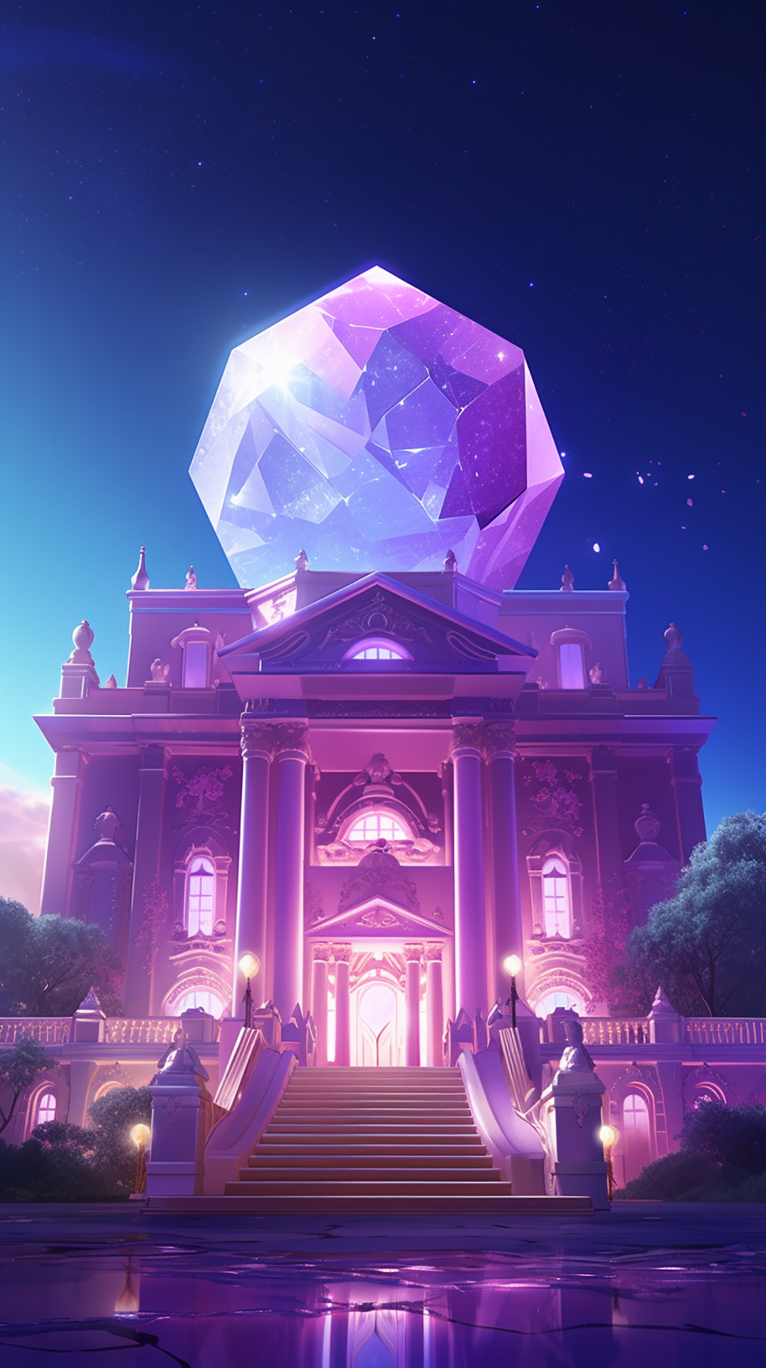 水晶城堡夜晚光效梦幻卡通广告背景图片