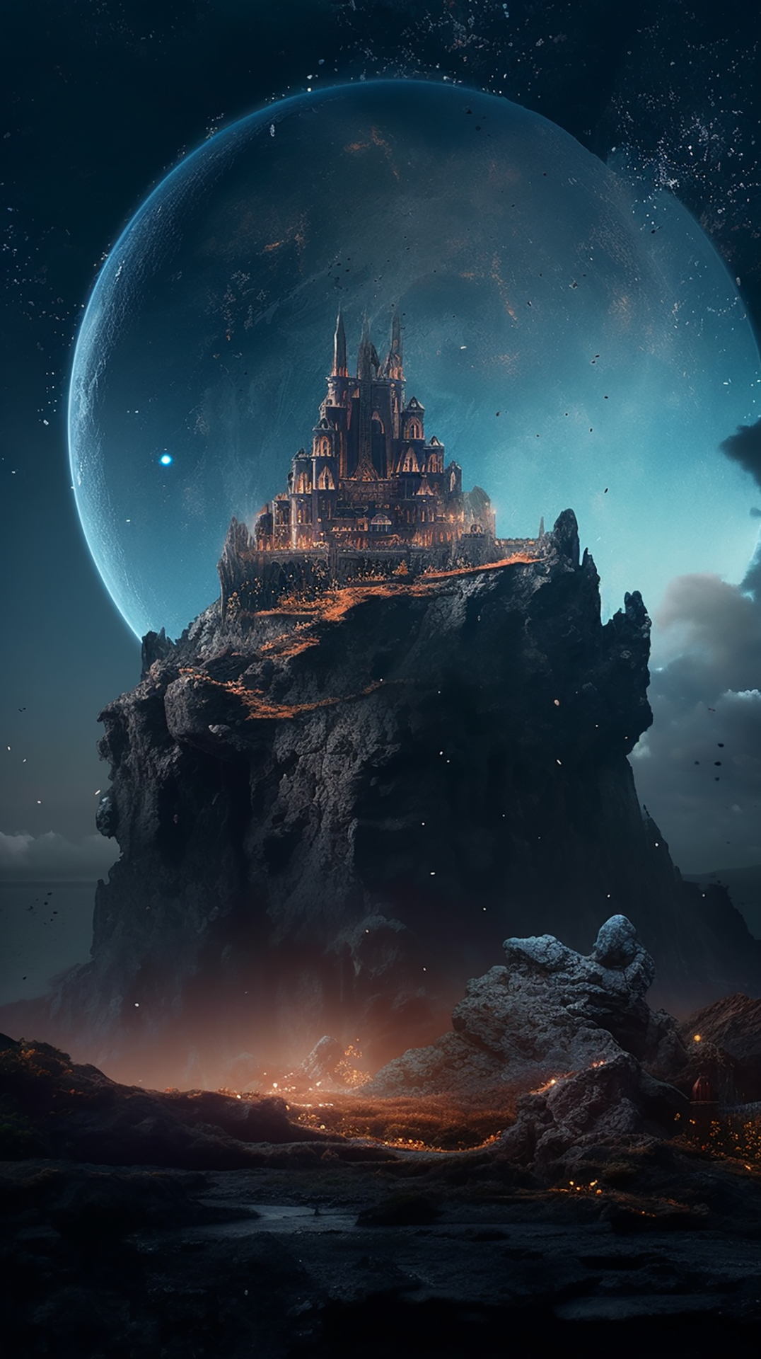 夜晚月球城堡梦幻卡通广告背景图片