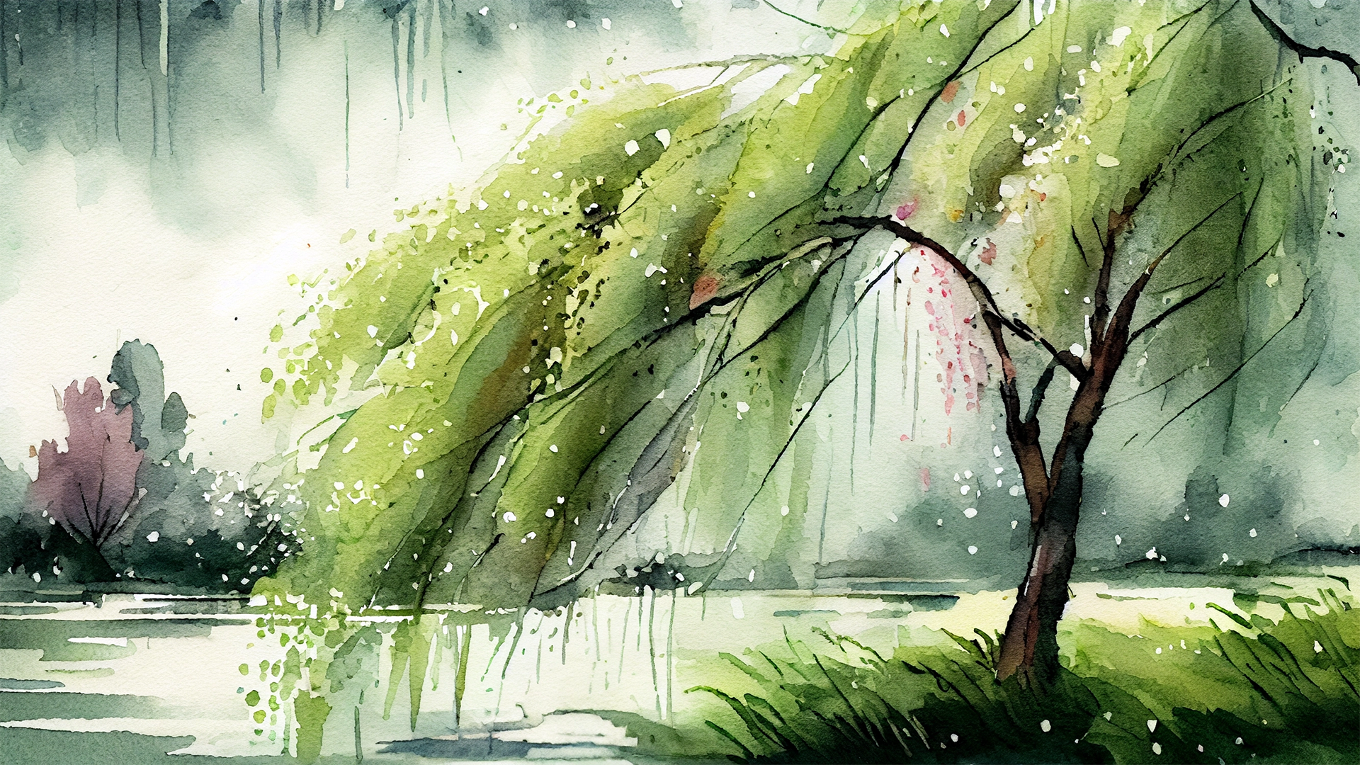 清明节大雨垂柳背景图片