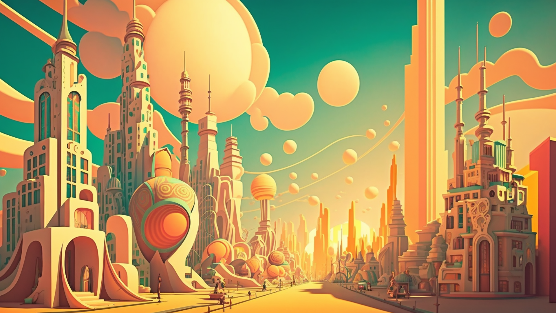 未来卡通想像梦幻城市建筑背景图片