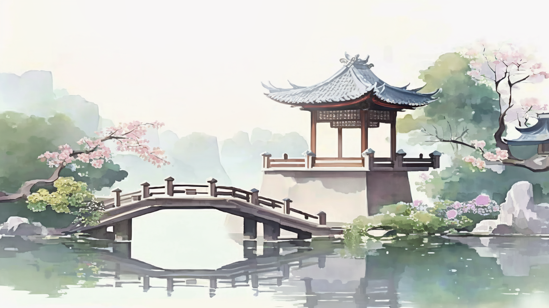 清明节古风建筑背景插画图片
