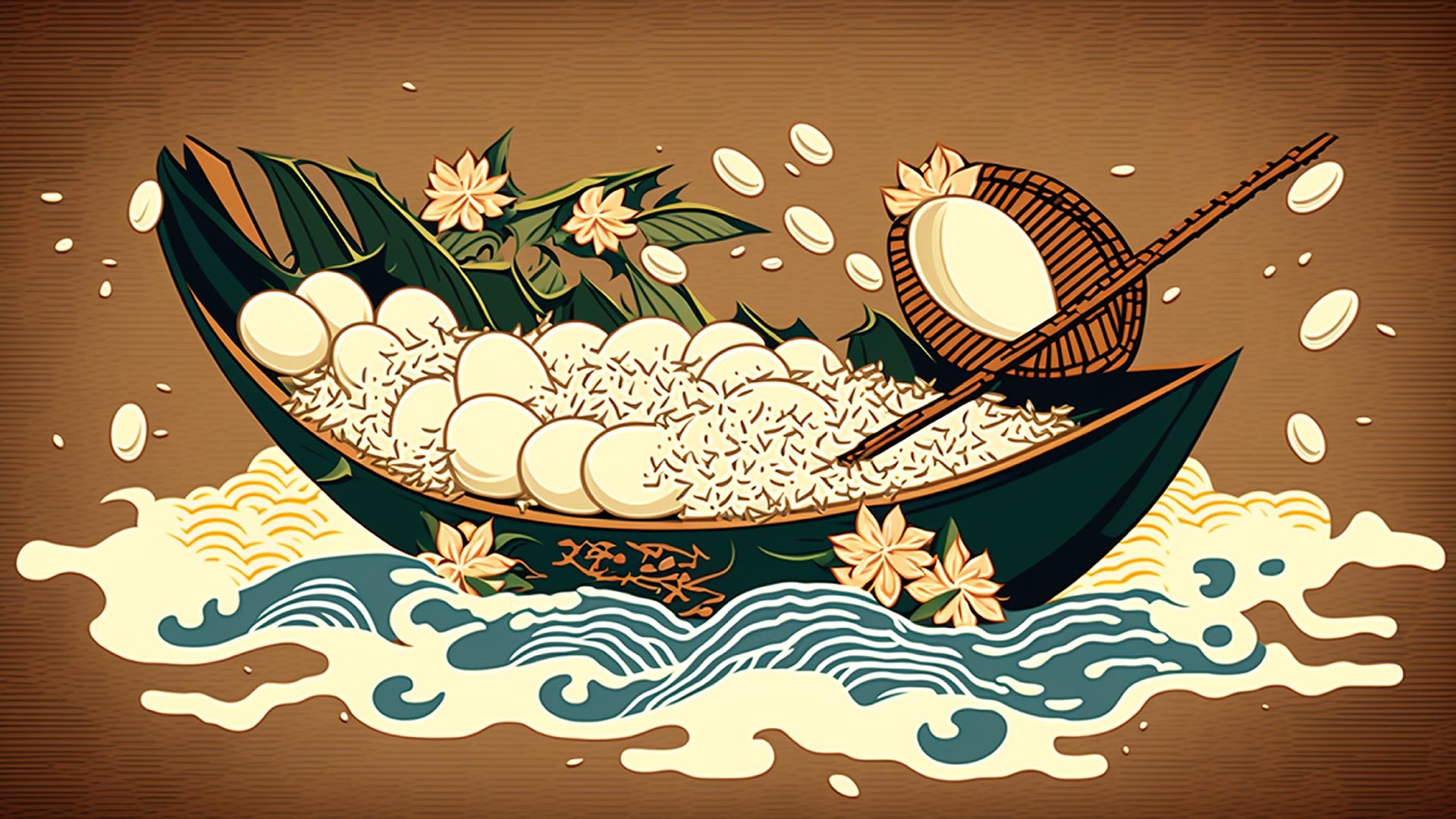 端午节美食船复古节日图片