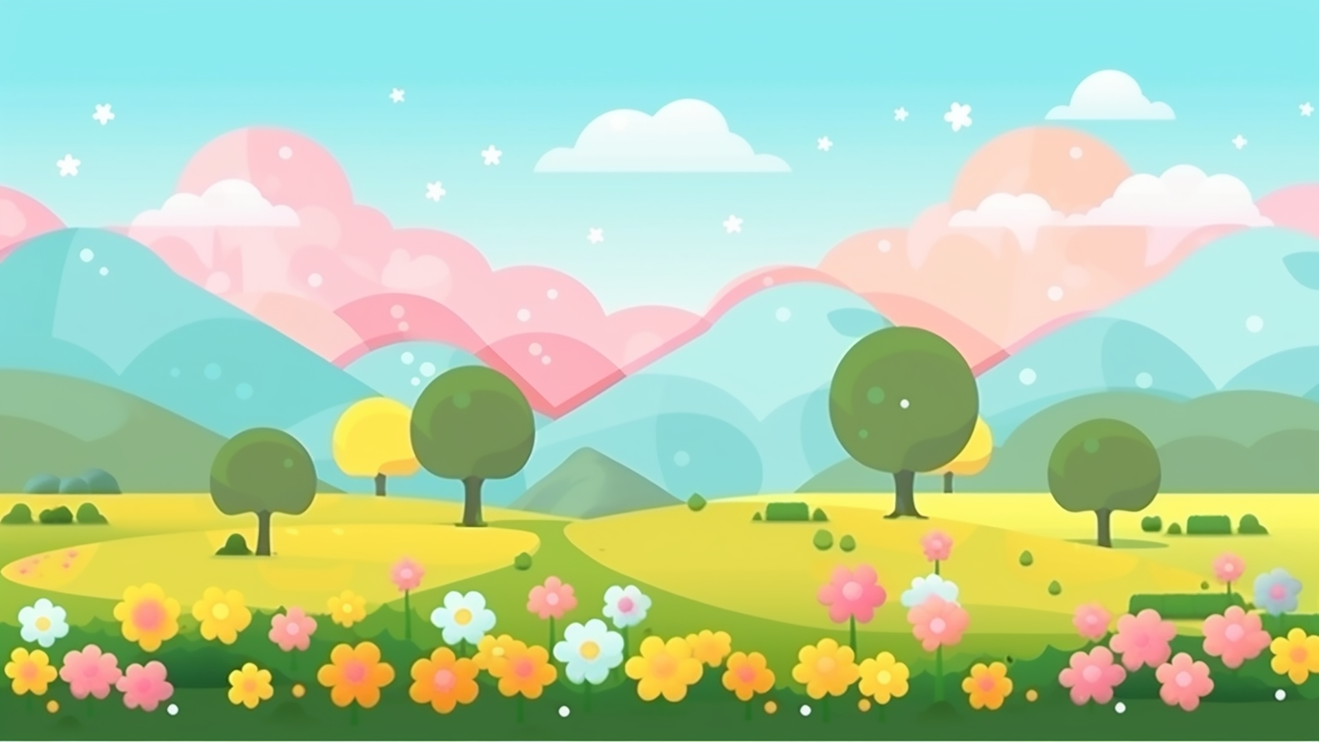草地森林花卉卡通春季广告背景图片