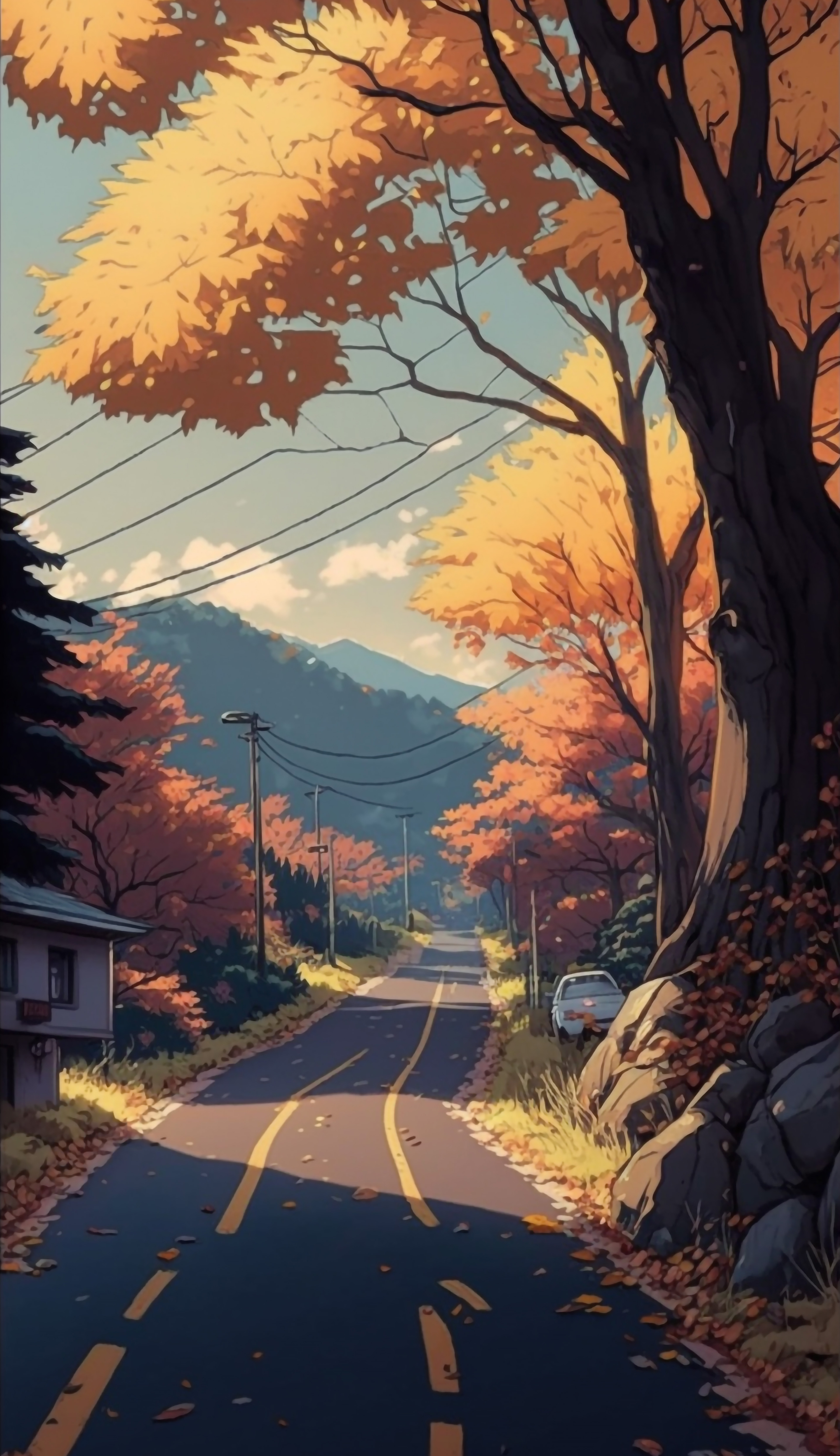 秋天枫叶马路背景图片