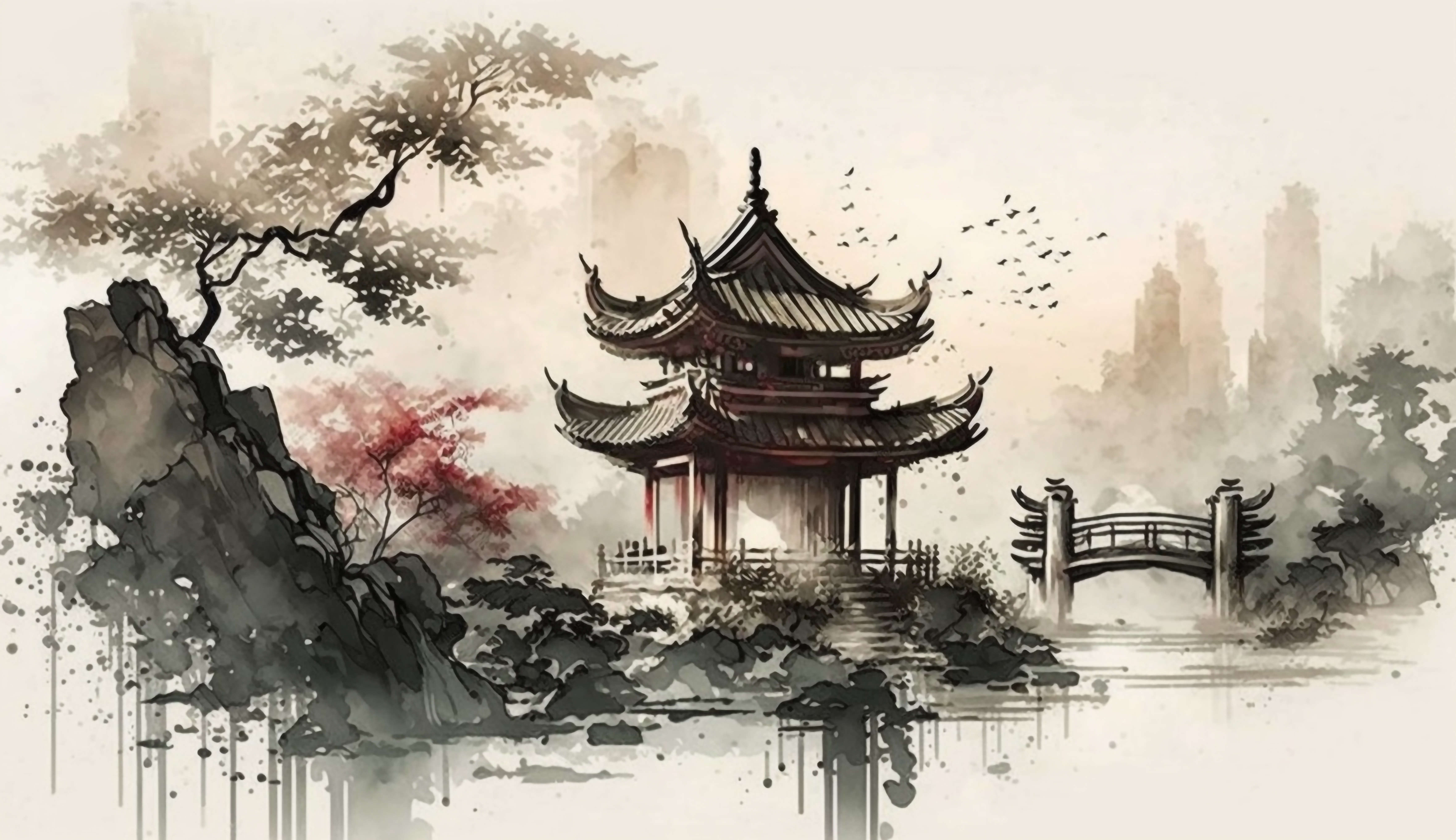 中国风建筑浅色背景图片