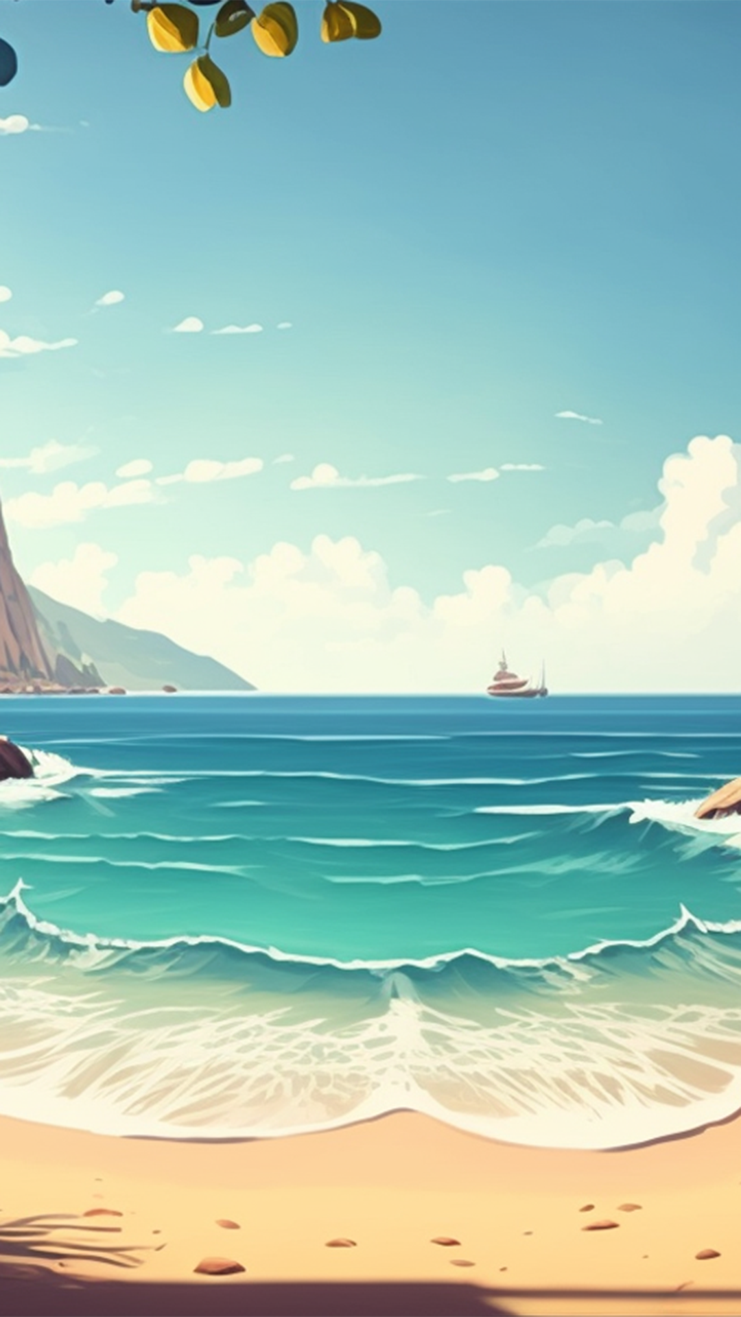 夏天海面竖版卡通背景图片