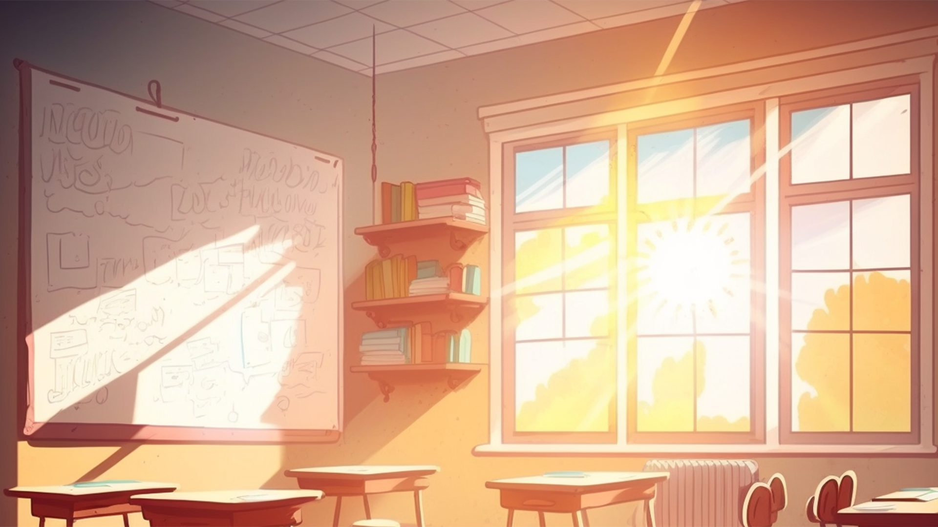 课堂室内黄色光格子窗户背景图片