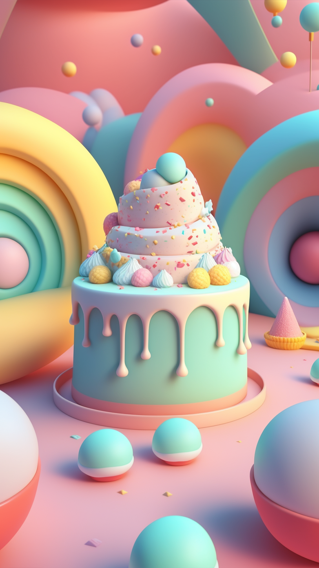 生日蛋糕马卡龙色系可爱背景图片