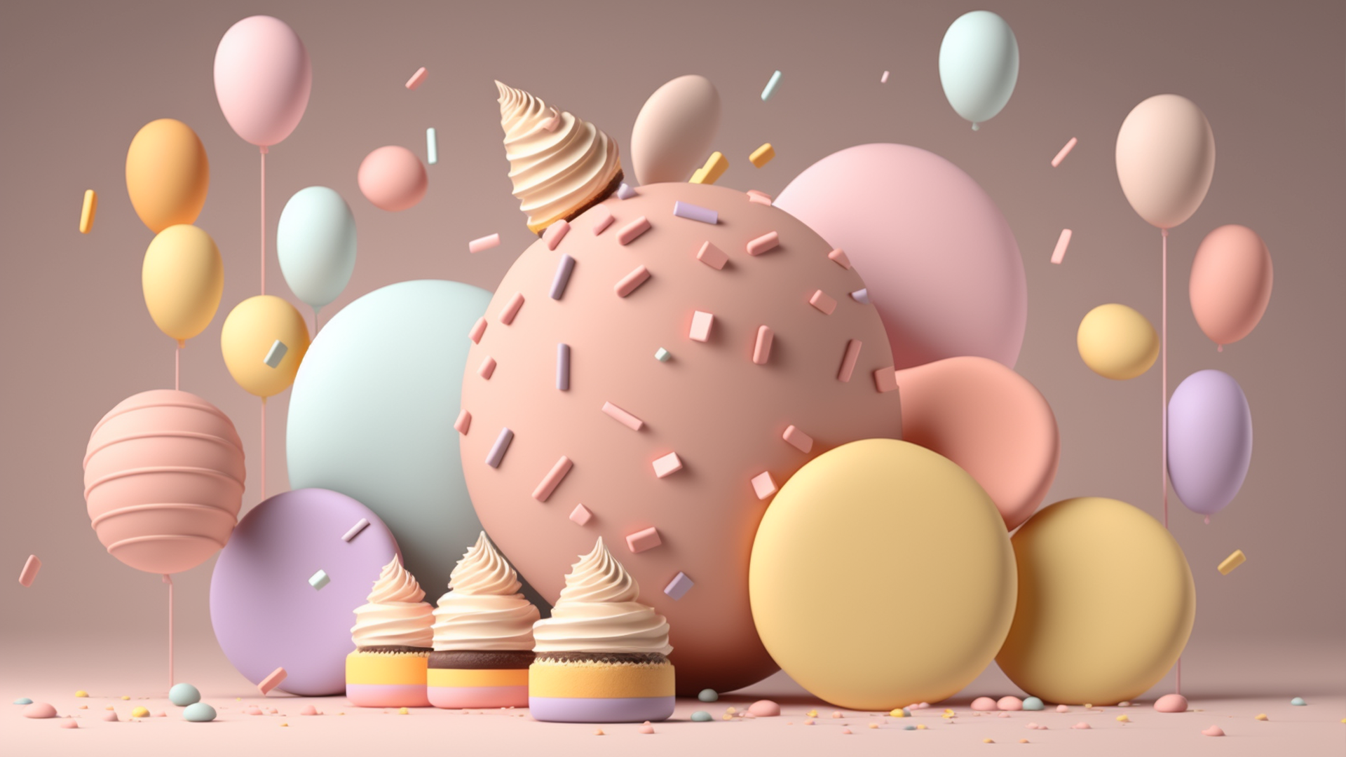 生日蛋糕马卡龙气球可爱背景图片