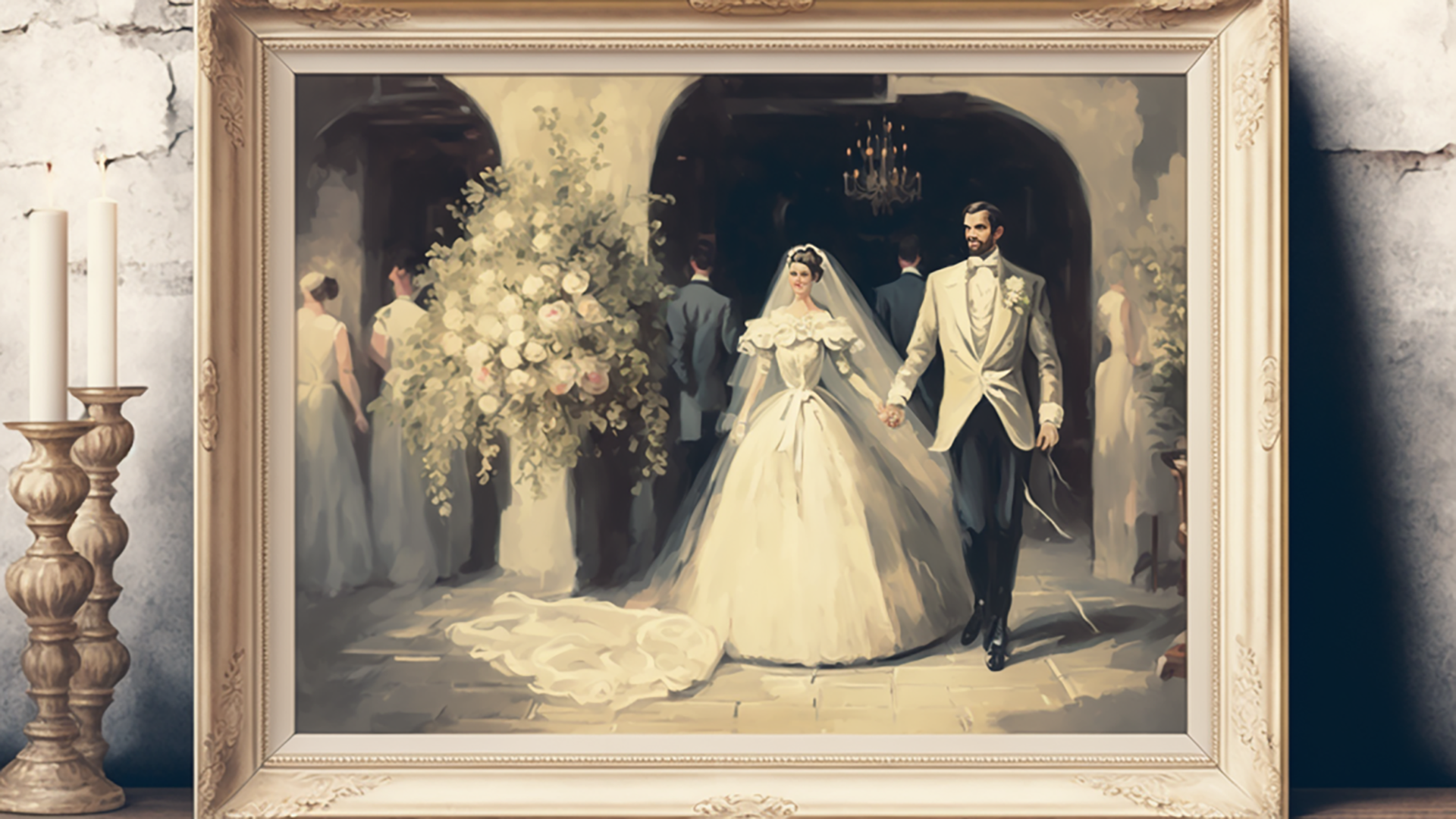 婚礼照片浪漫油画风格背景图片