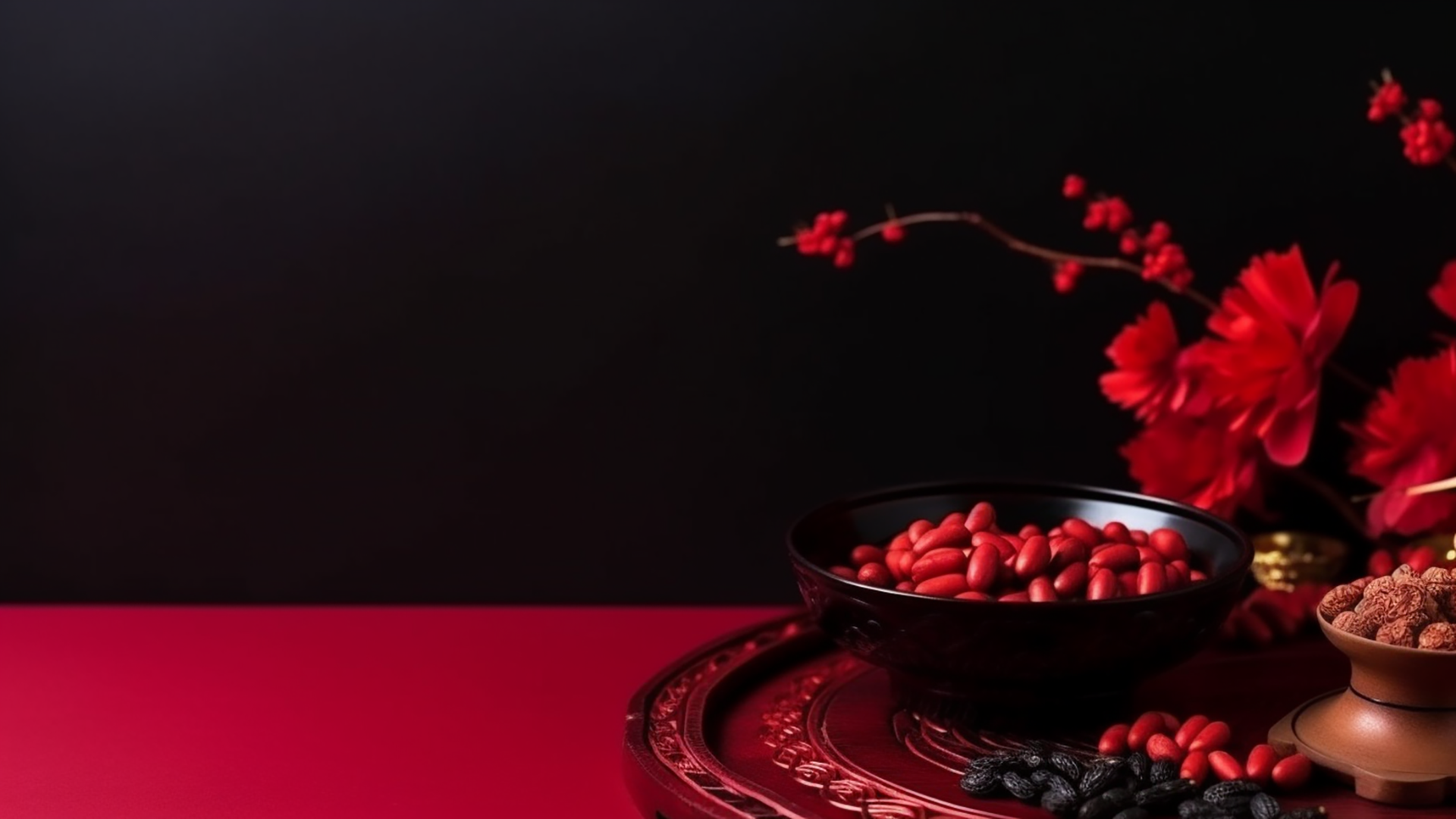 红色花卉小吃中国风格广告背景图片