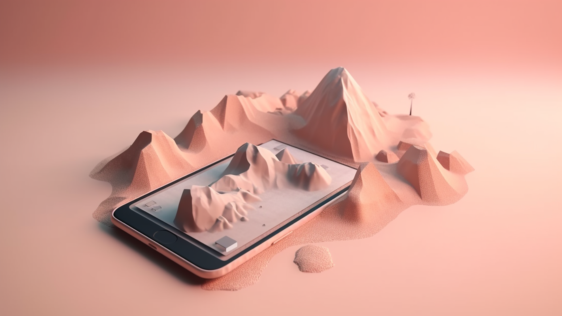 手机沙漠山脉微缩景观卡通立体3d旅游广告背景图片