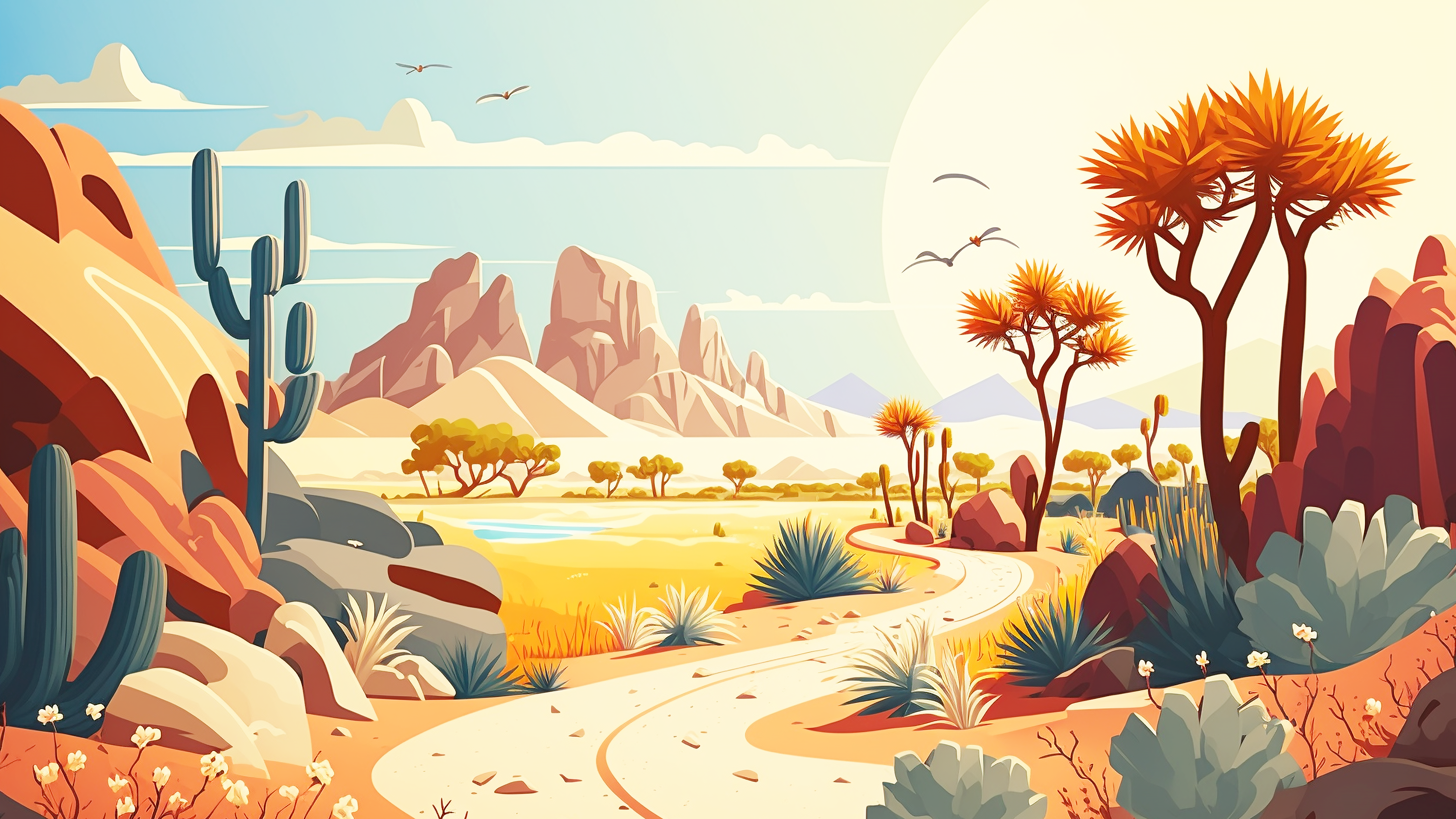 夏天沙漠仙人掌卡通插画背景图片