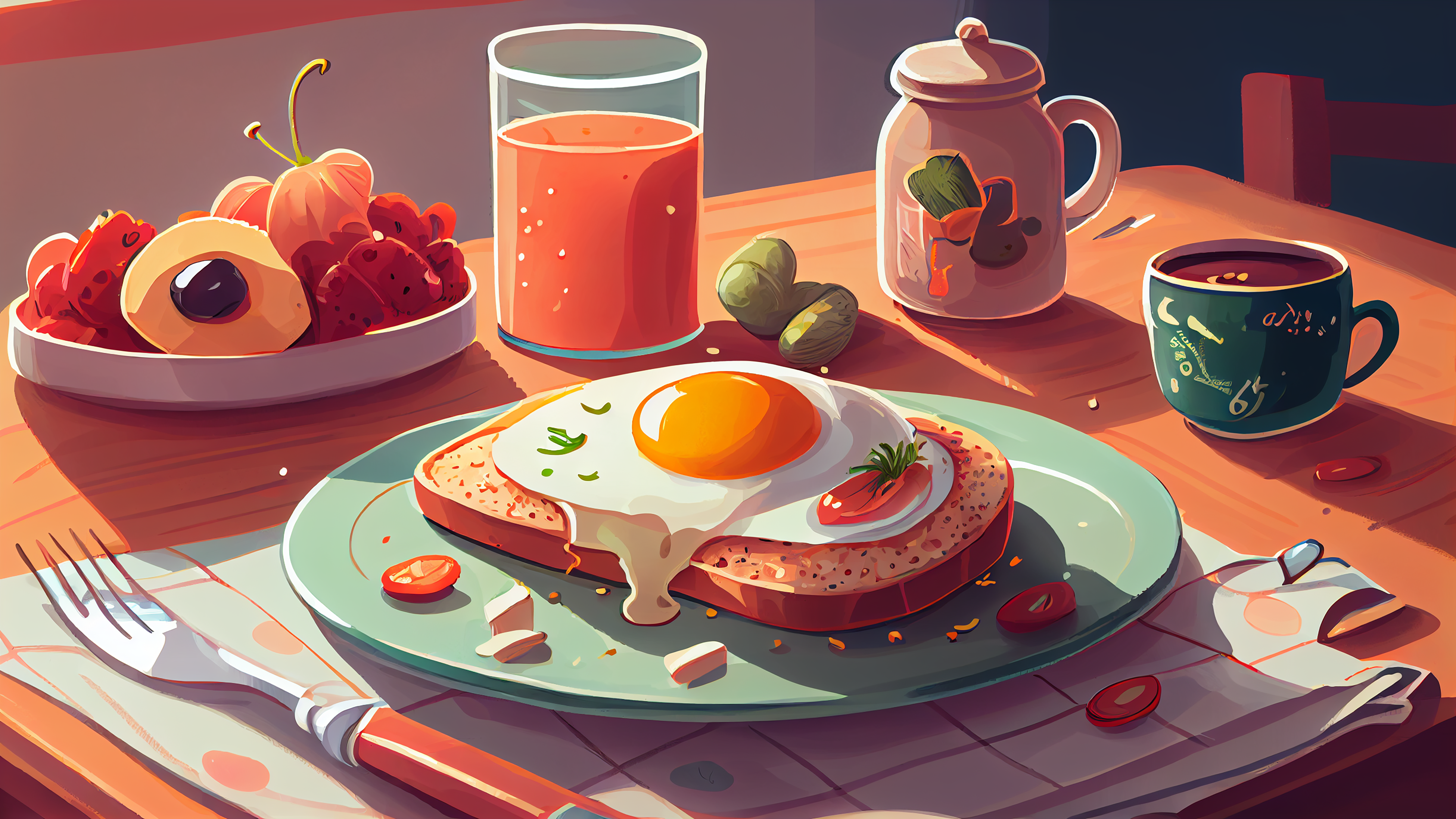 早餐鸡蛋吐司可爱背景图片