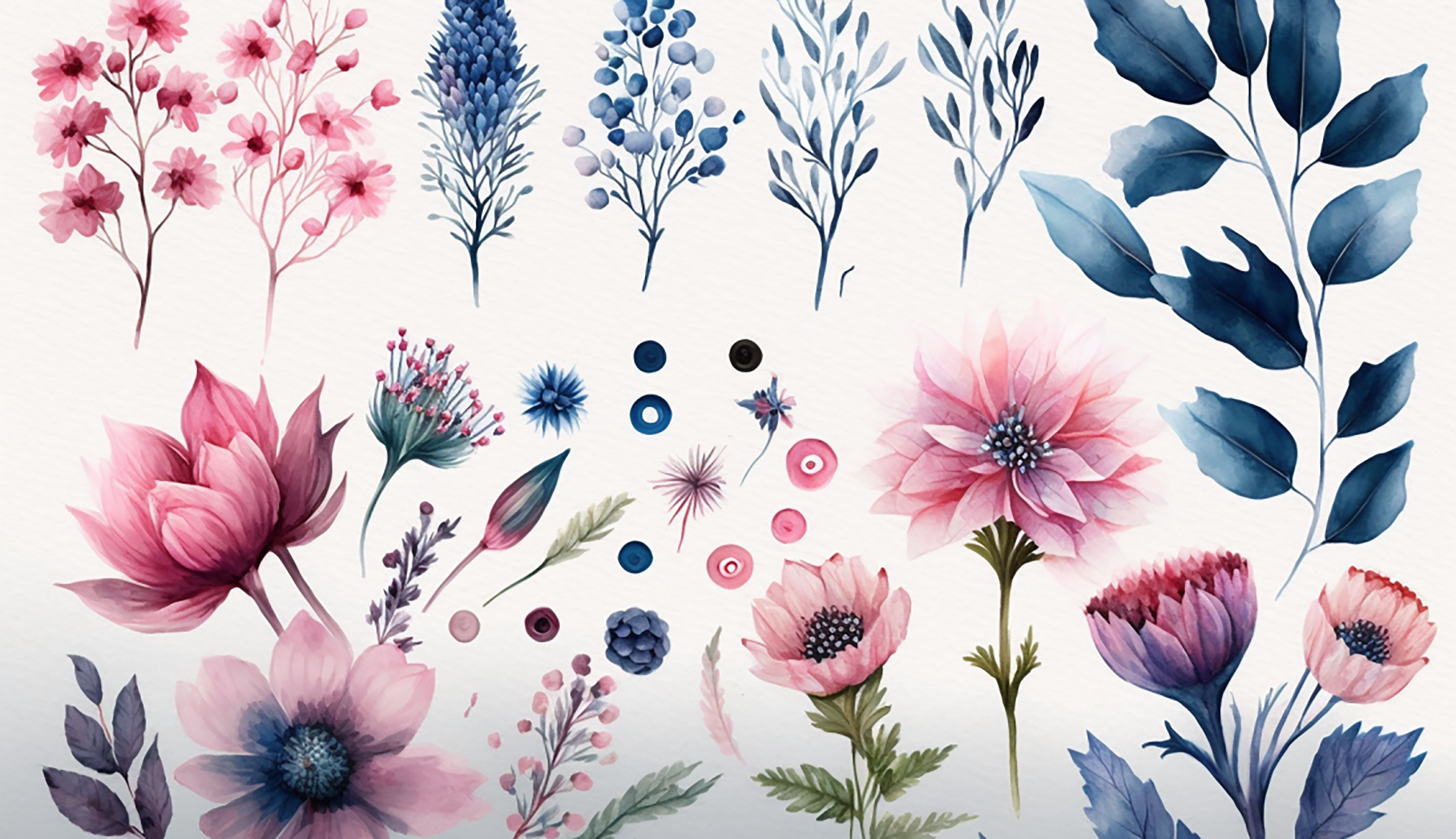 水粉花卉粉蓝配色插图背景图片