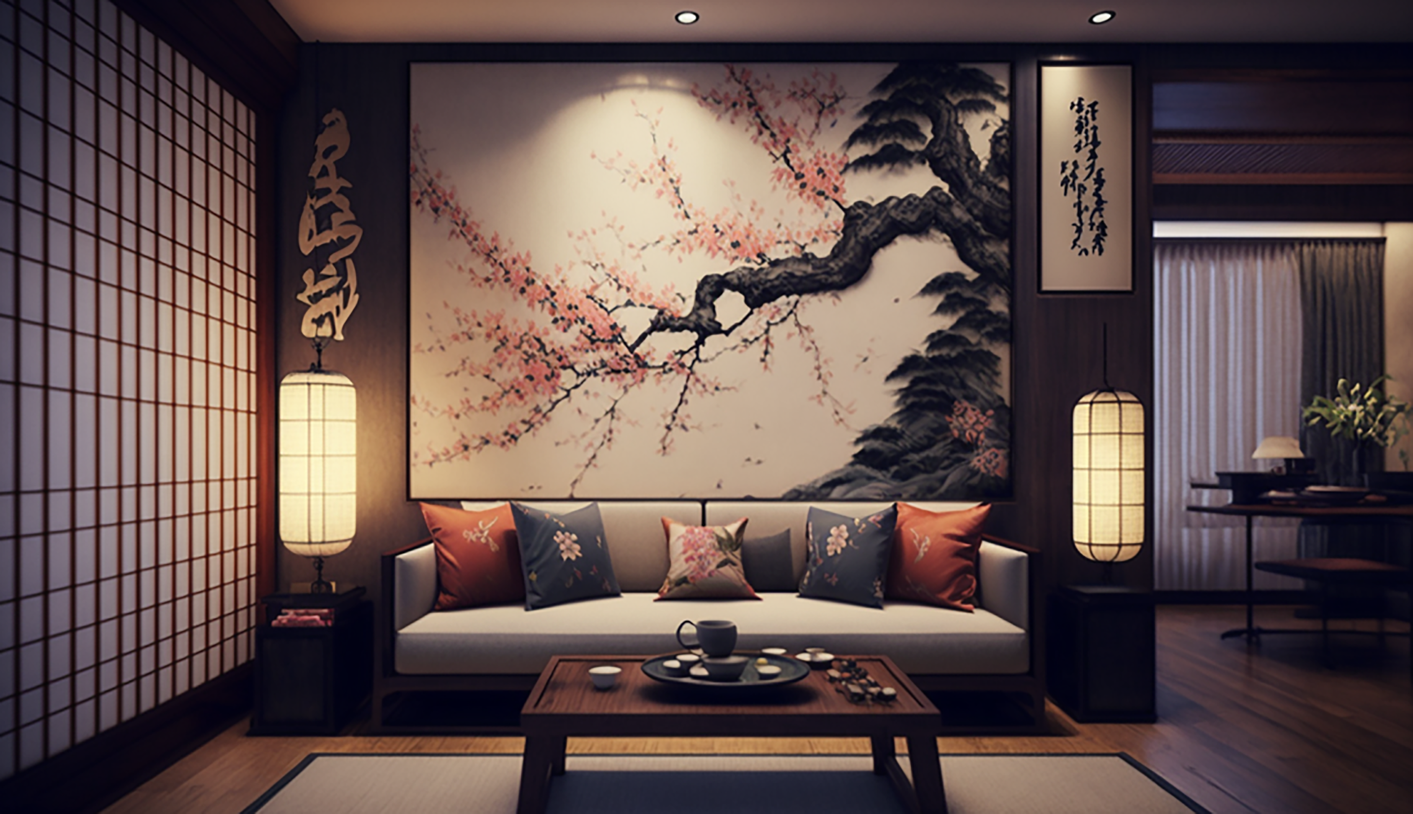 客厅背景墙日式背景图片
