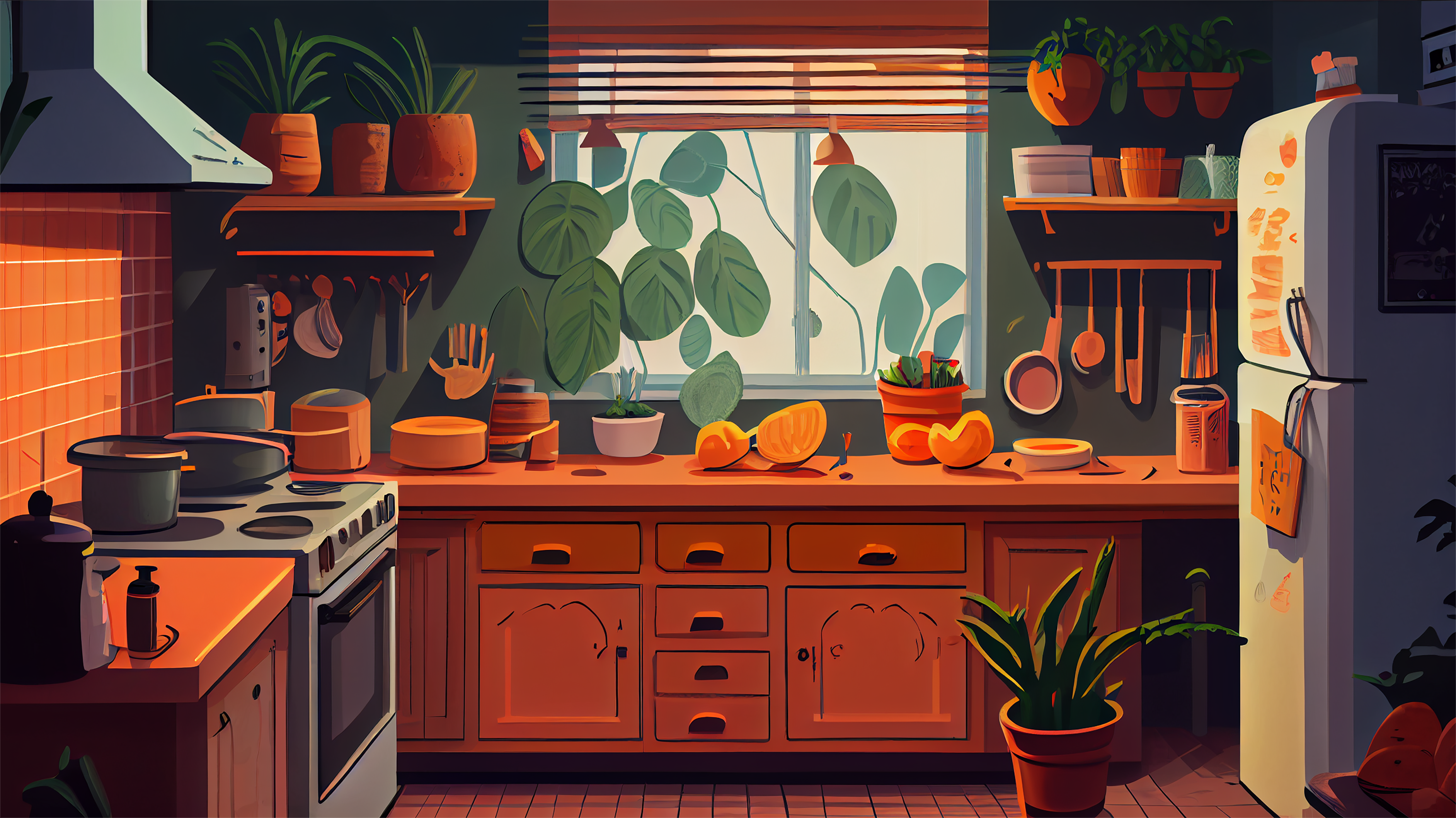 厨房橙色可爱插画背景图片