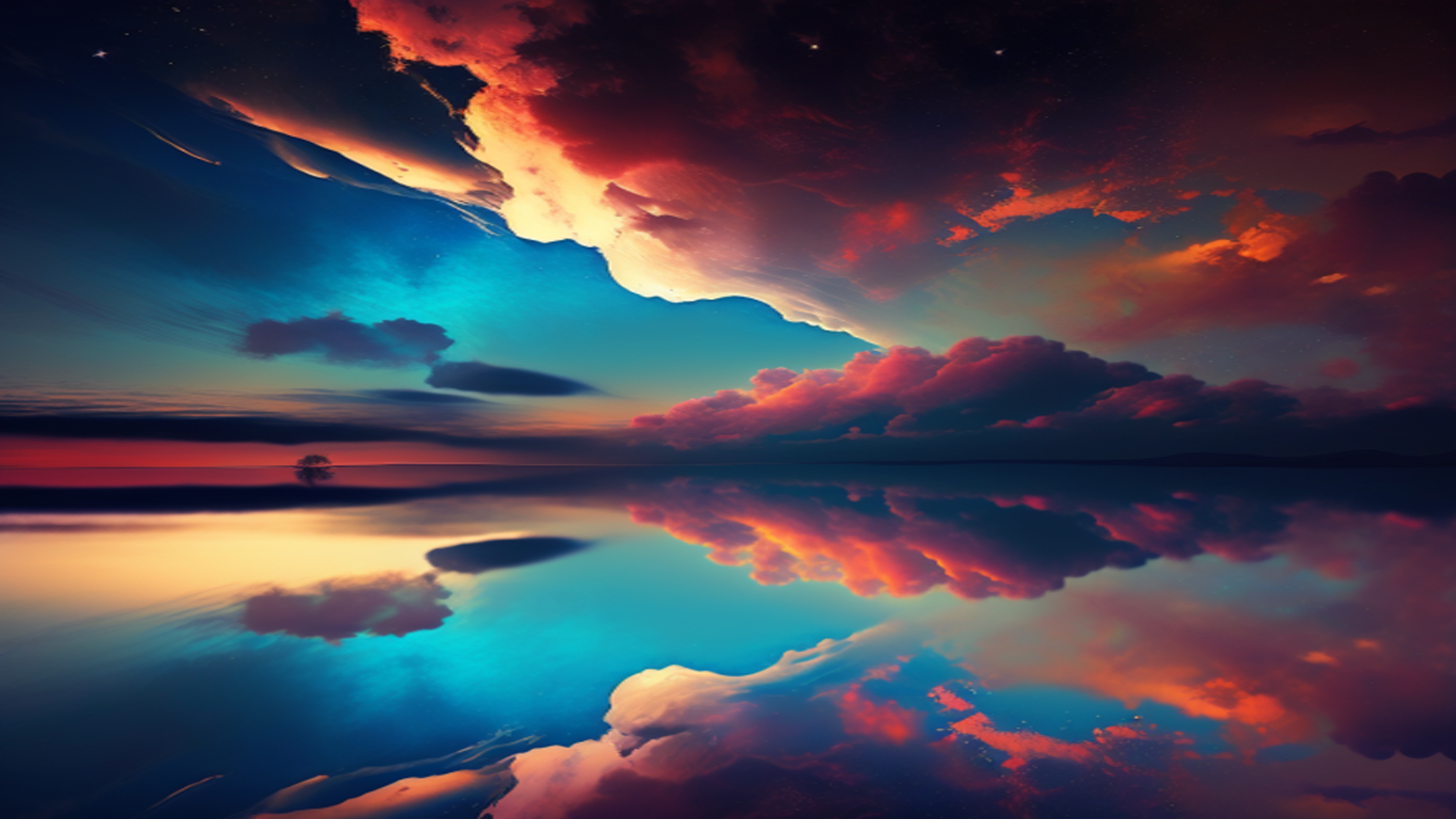 天空湖水镜面倒影彩霞风景图图片