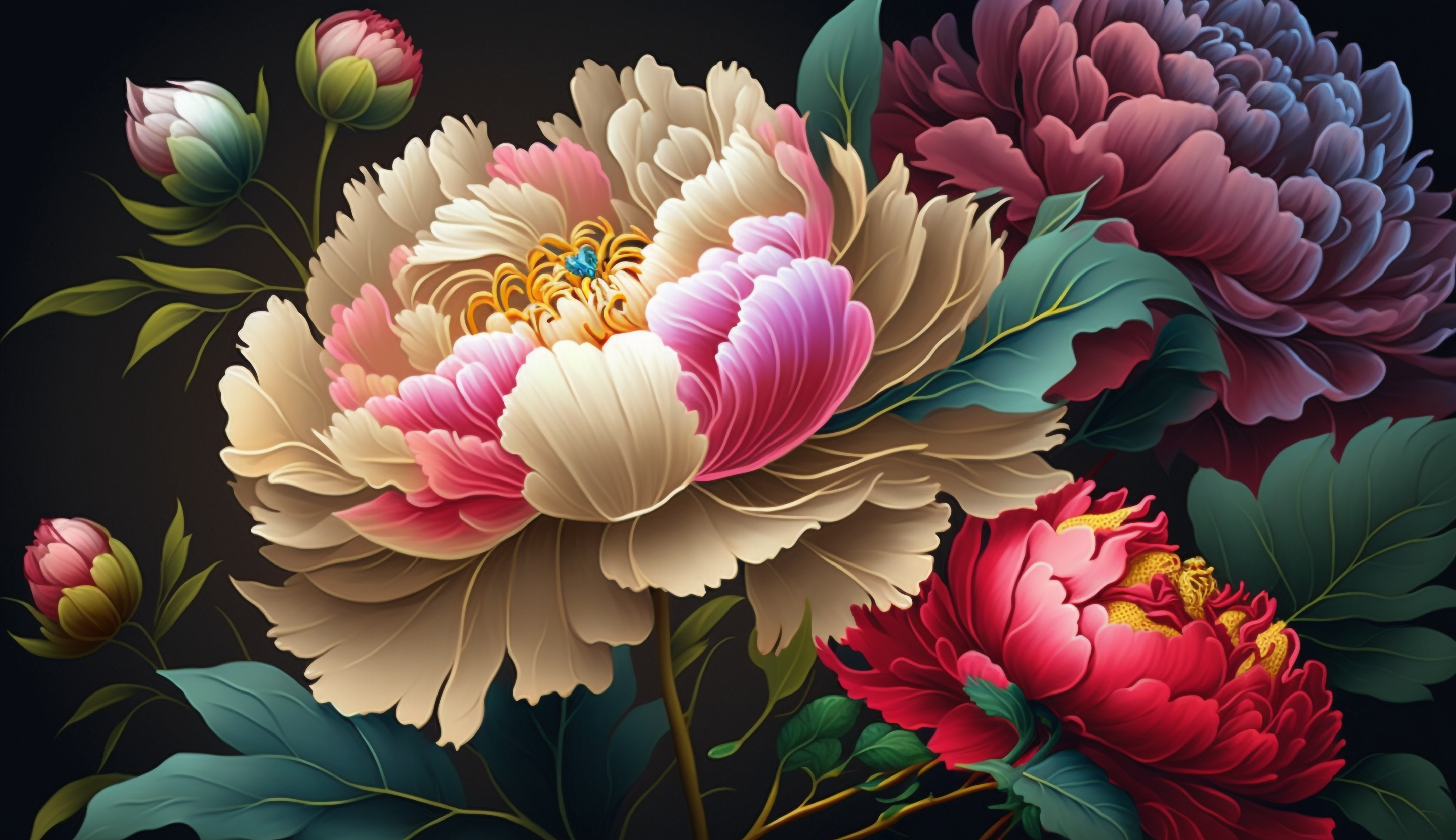 盛开的牡丹花富贵花花瓣复古装饰画花卉海报图片