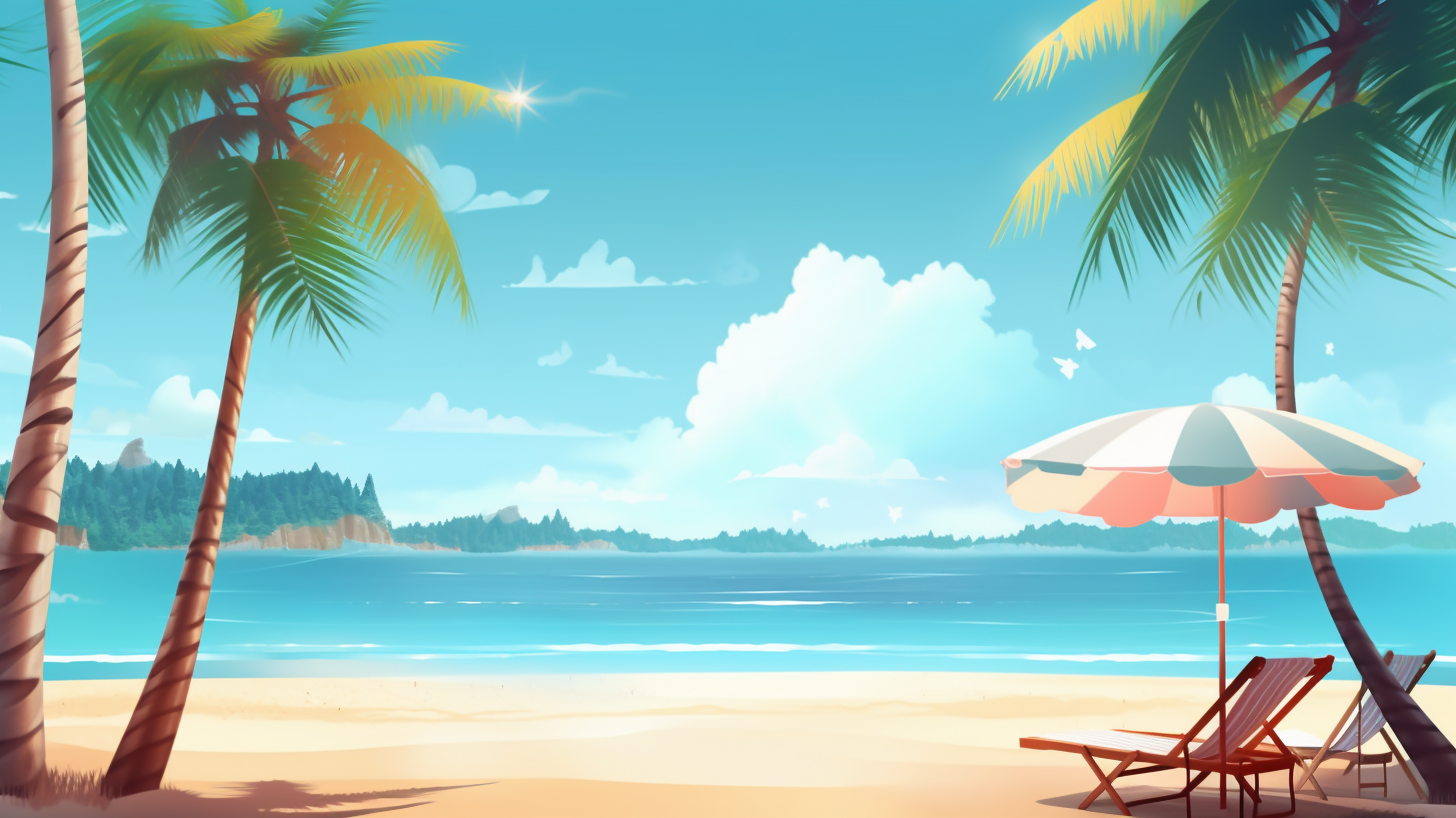 夏日海滩遮阳伞插画背景图片