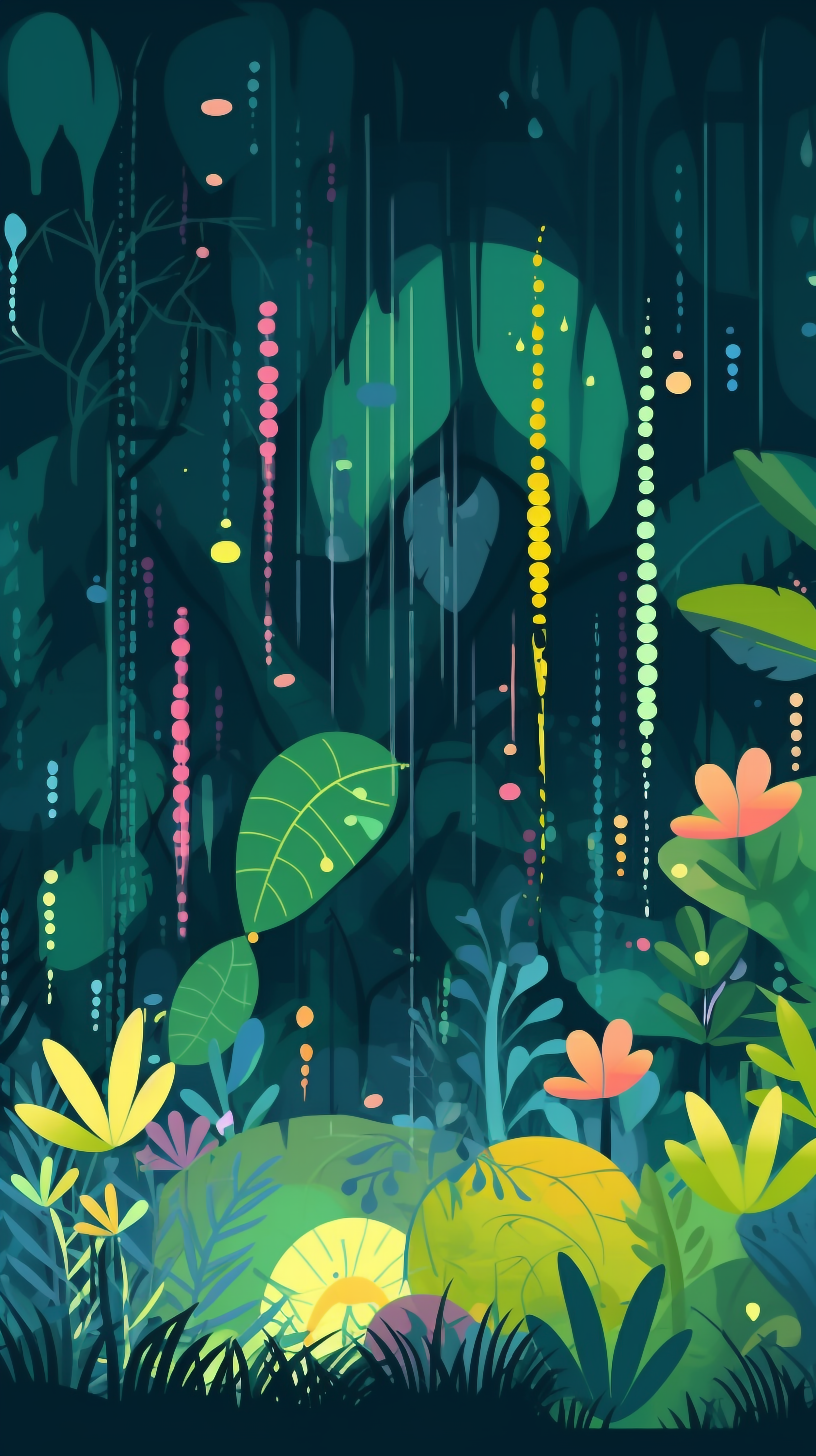 雨珠彩色叶子热带植物森林背景雨中风景图片