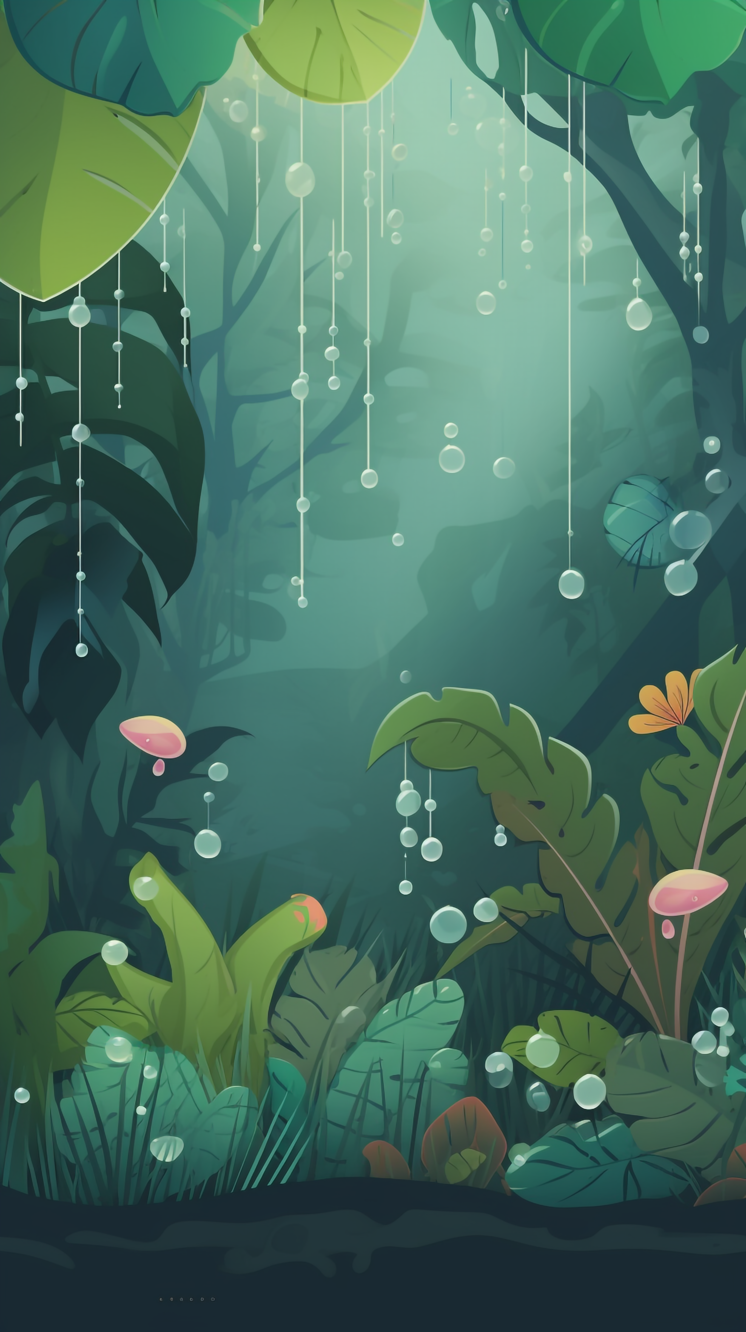 雨珠热带植物叶子森林背景雨中风景图片