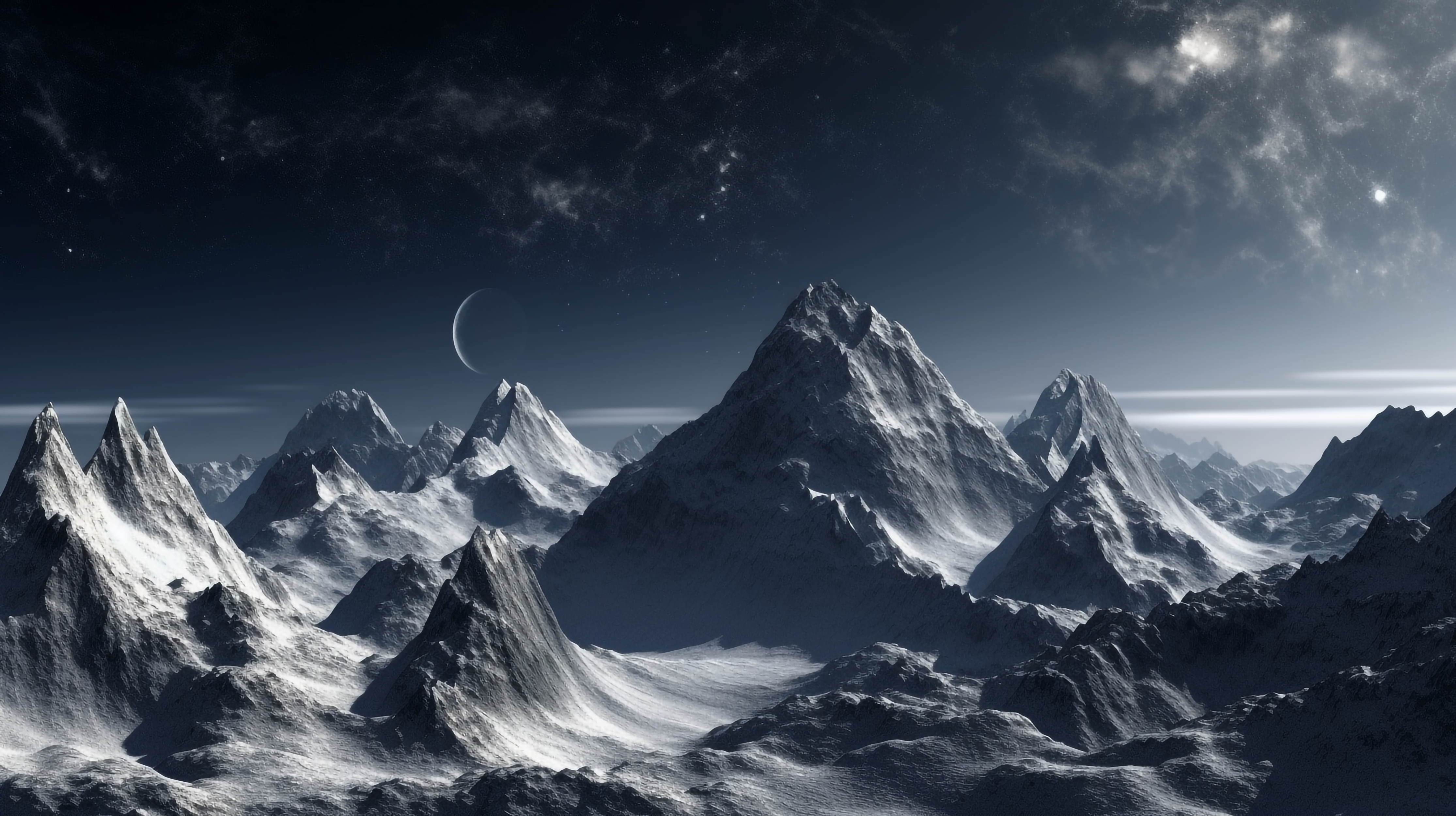 山脉雪山星空风景装饰图案月亮背景图片