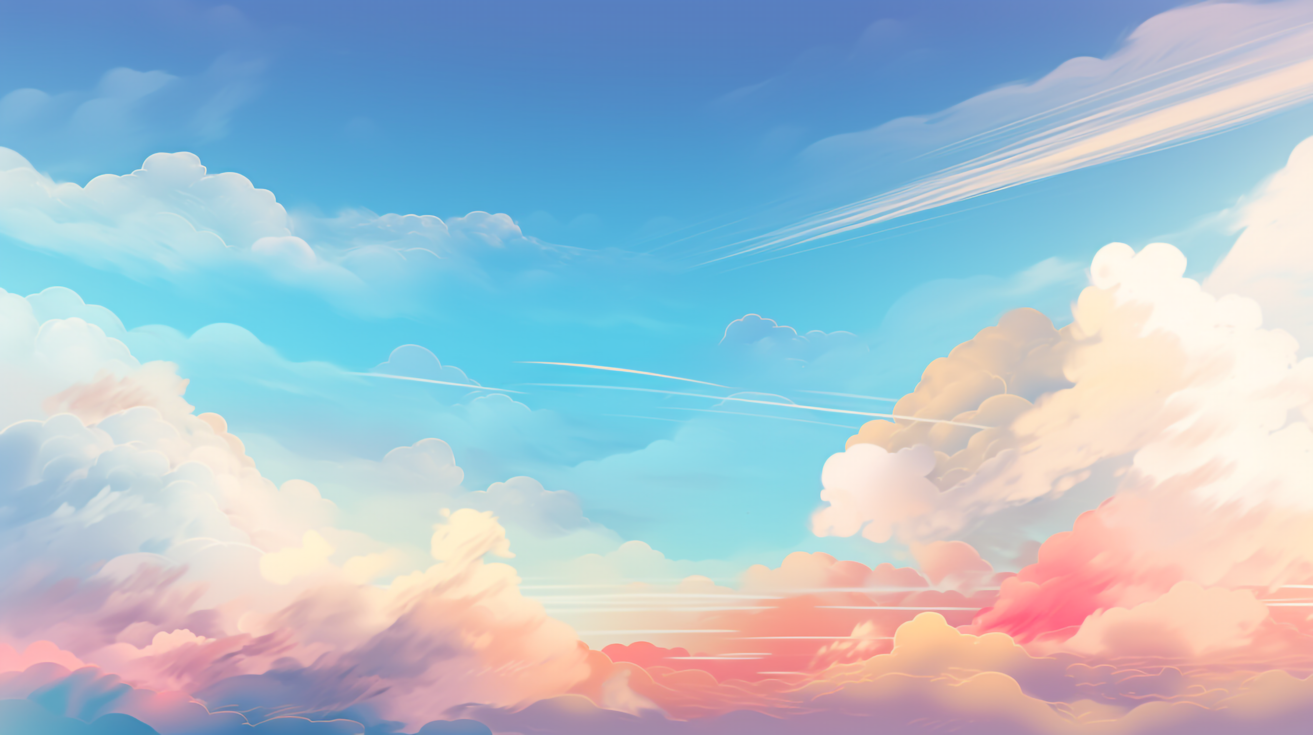 彩色云朵卡通插图粉色云朵天空可爱背景图片