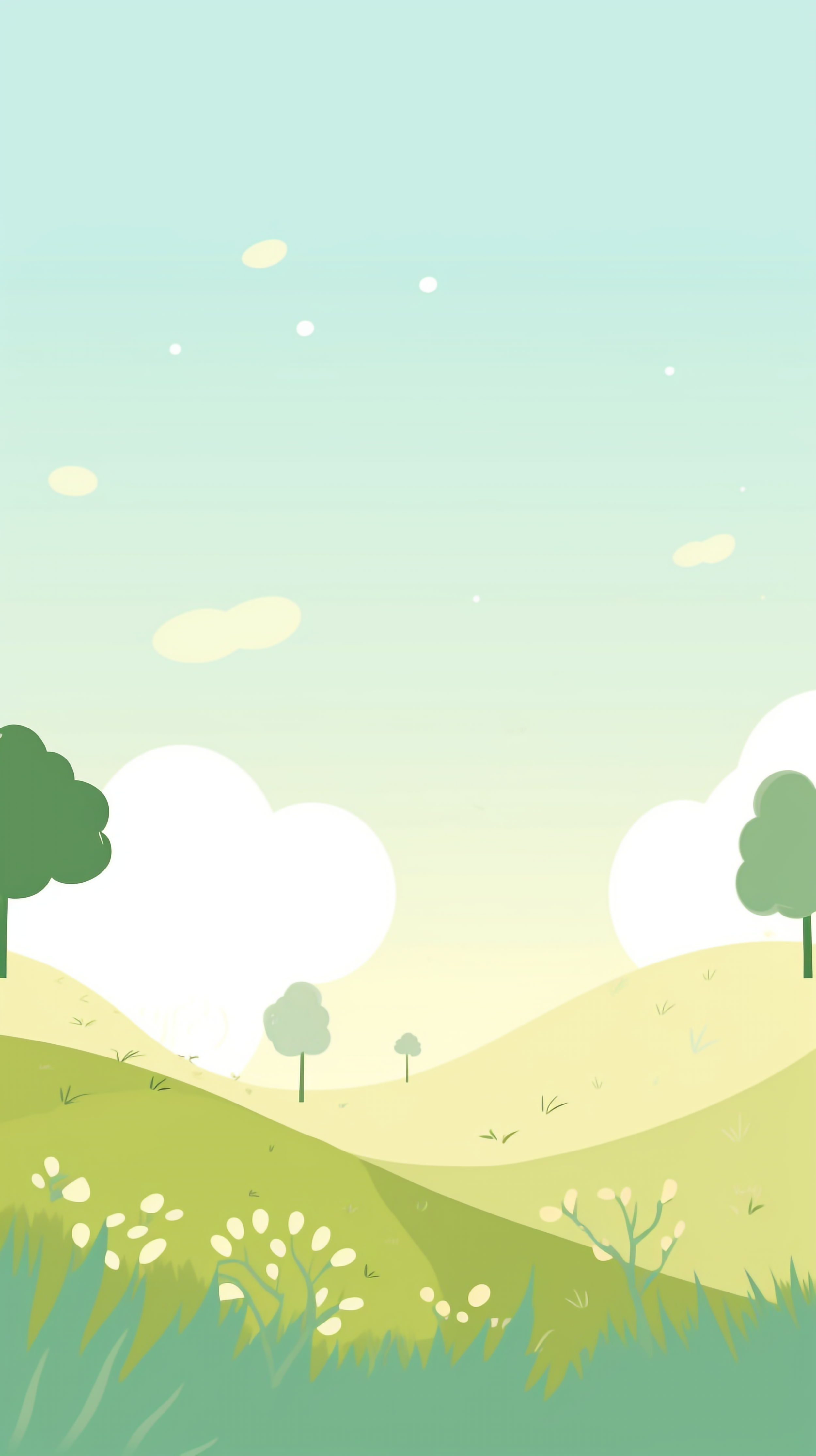 绿色田野云朵树创意装饰插画自然风景简单背景图片