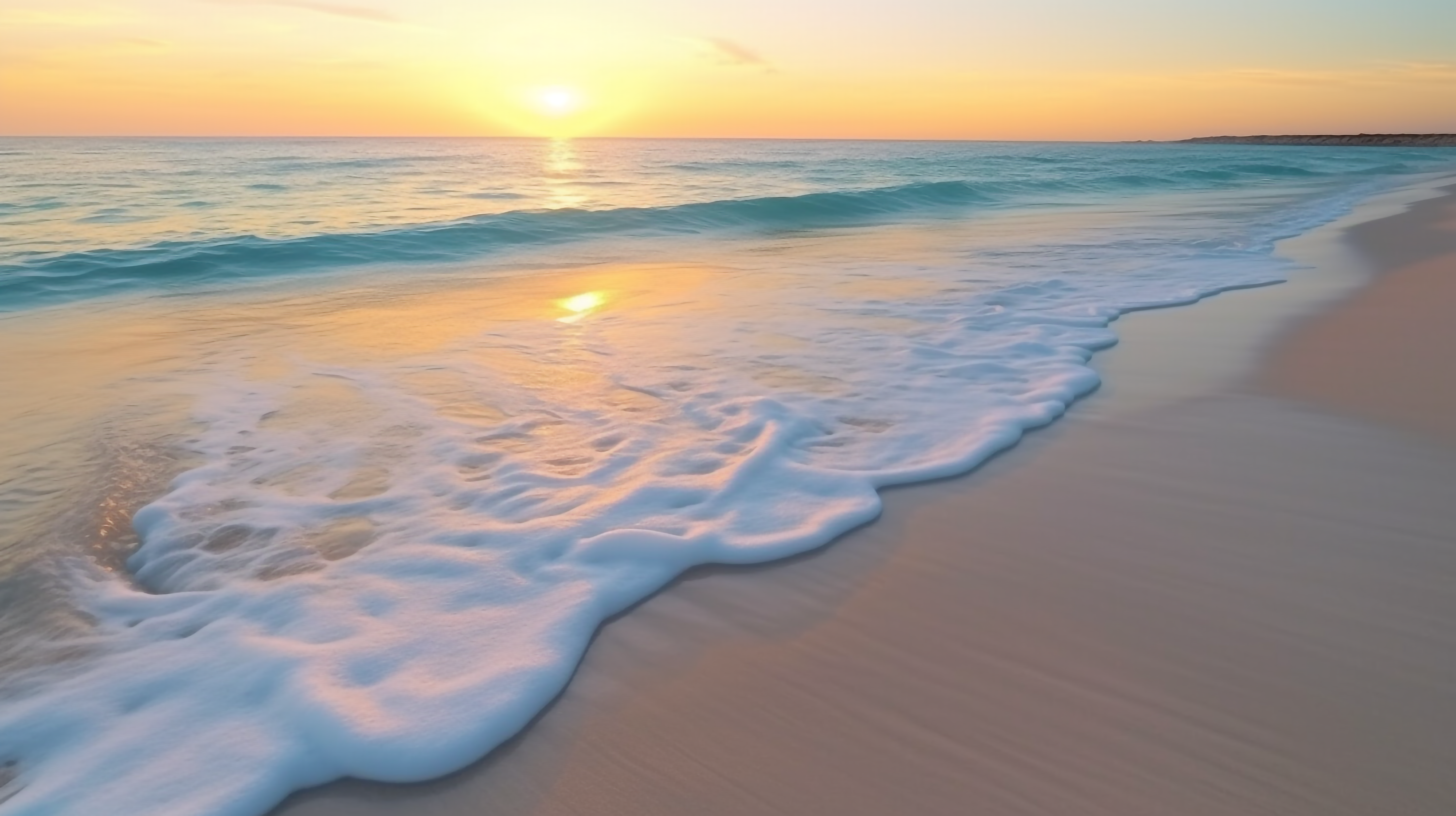 沙滩上流动的水日落天空风景图片