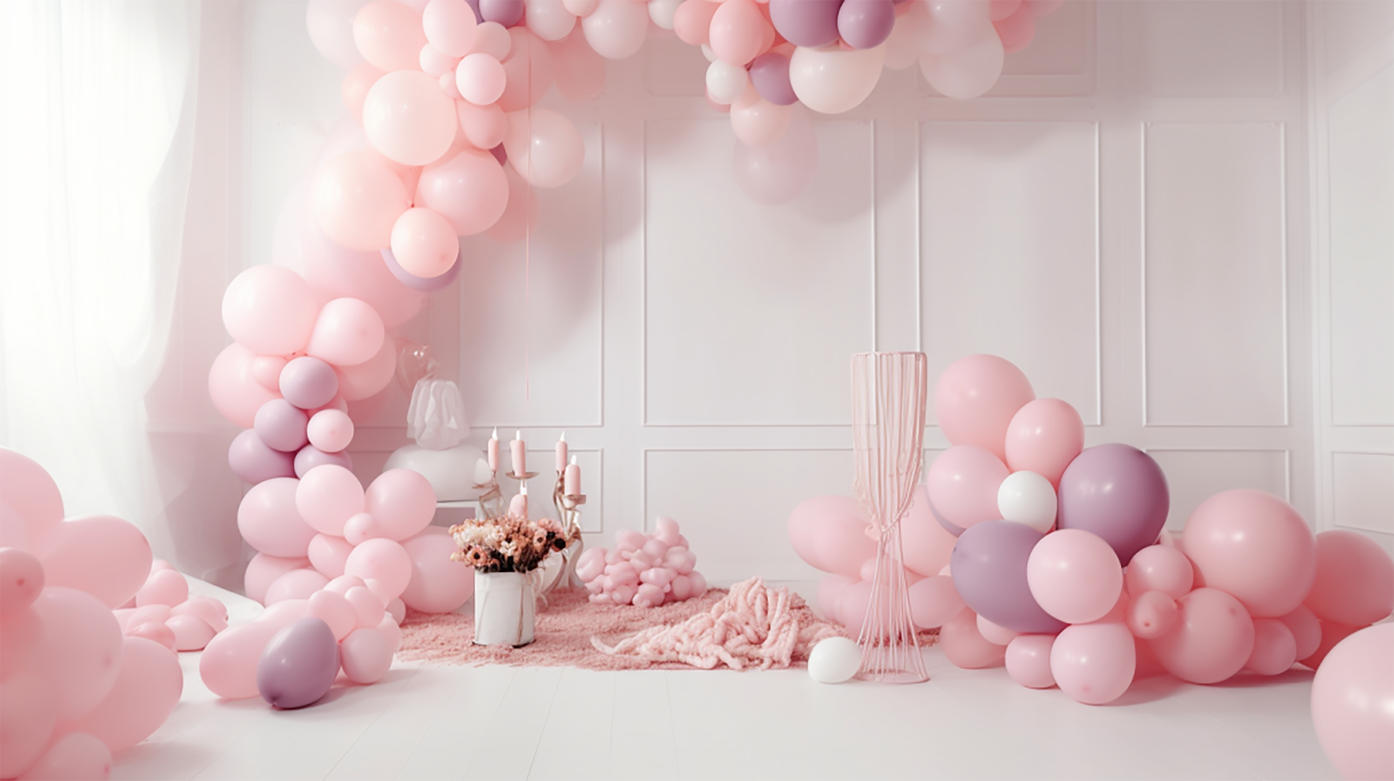 婚礼求婚气球唯美浪漫粉色背景墙图片