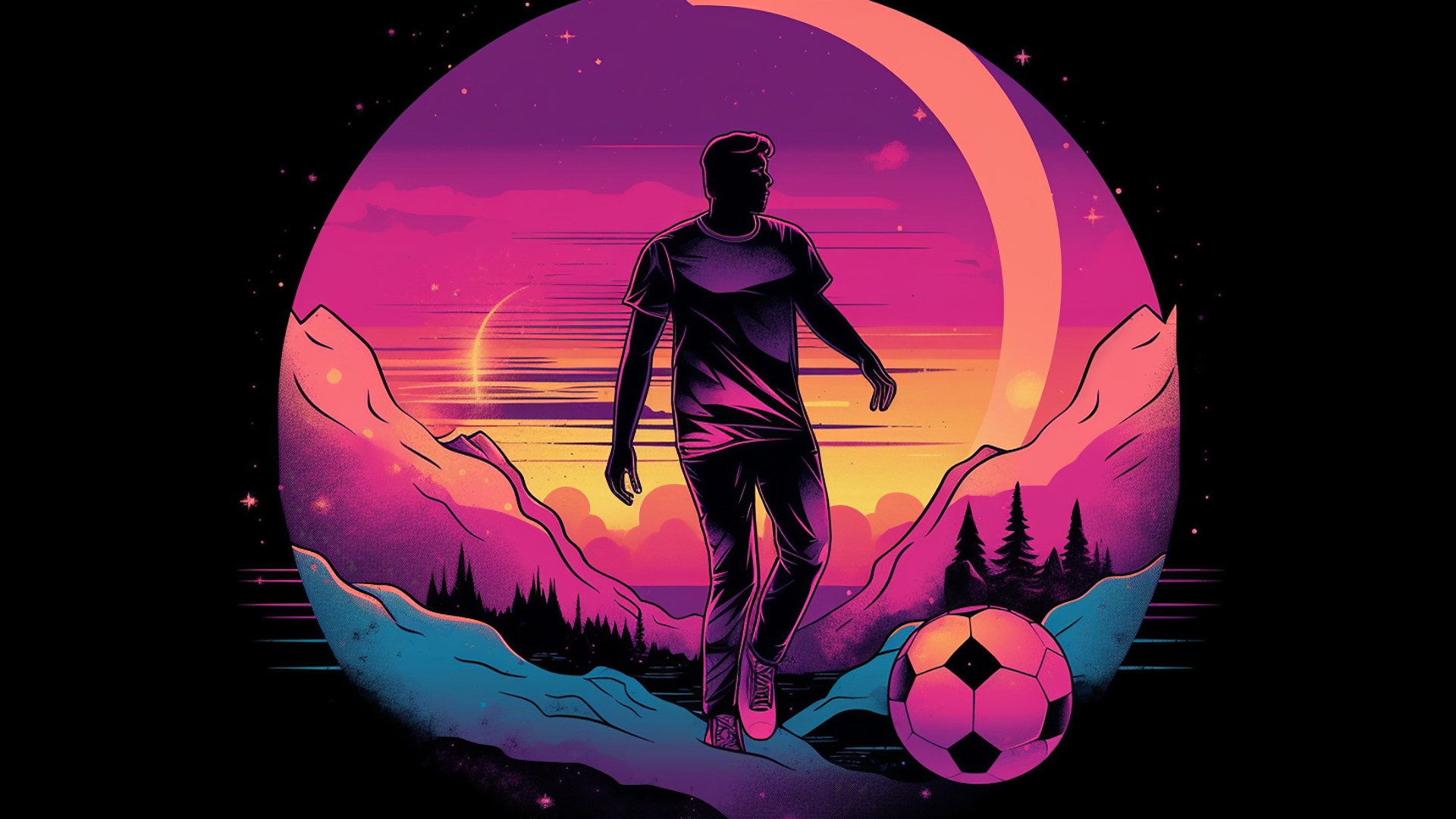 足球运动员卡通插画蒸汽波风格广告背景图片