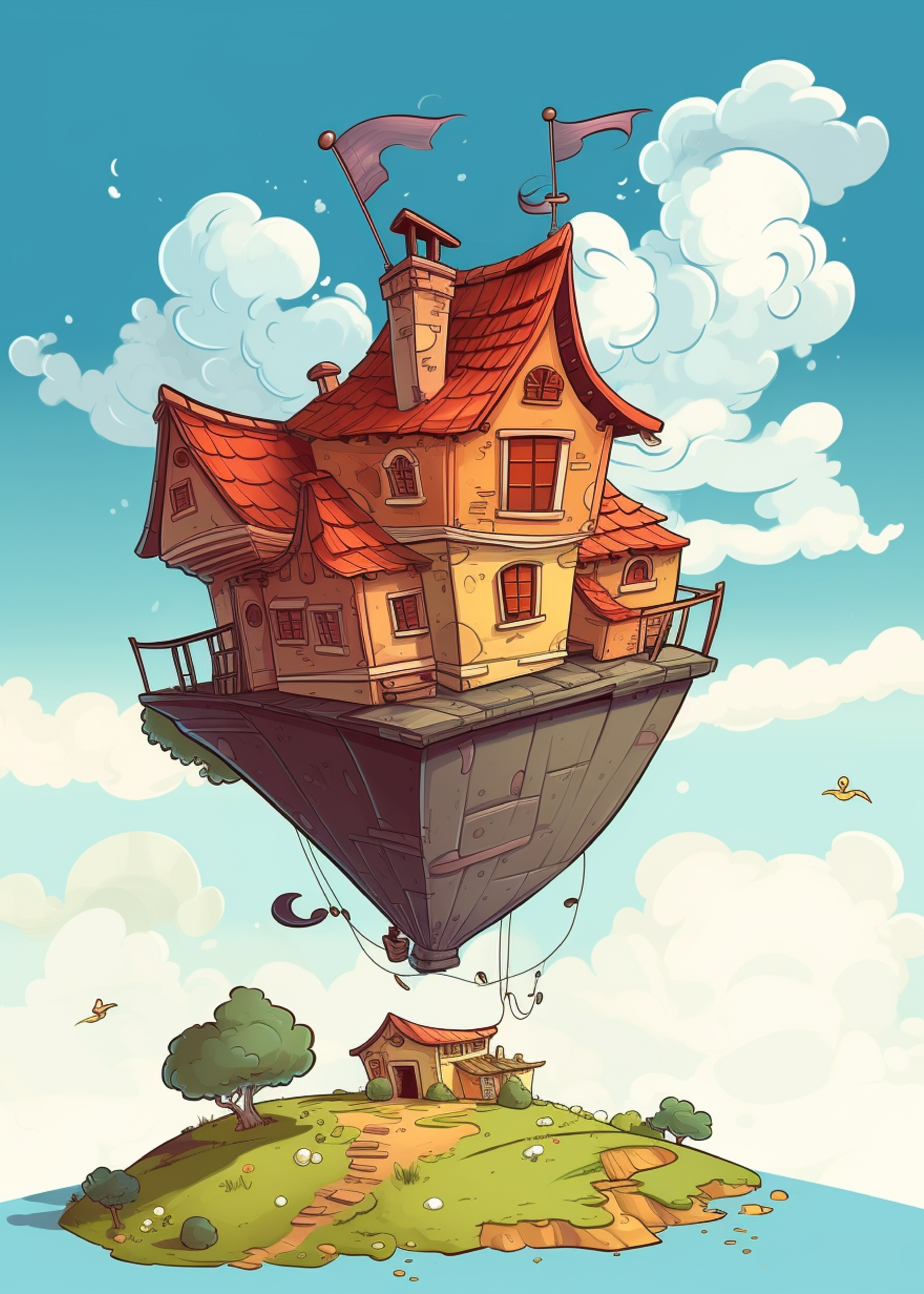 房子蓝天卡通背景图片