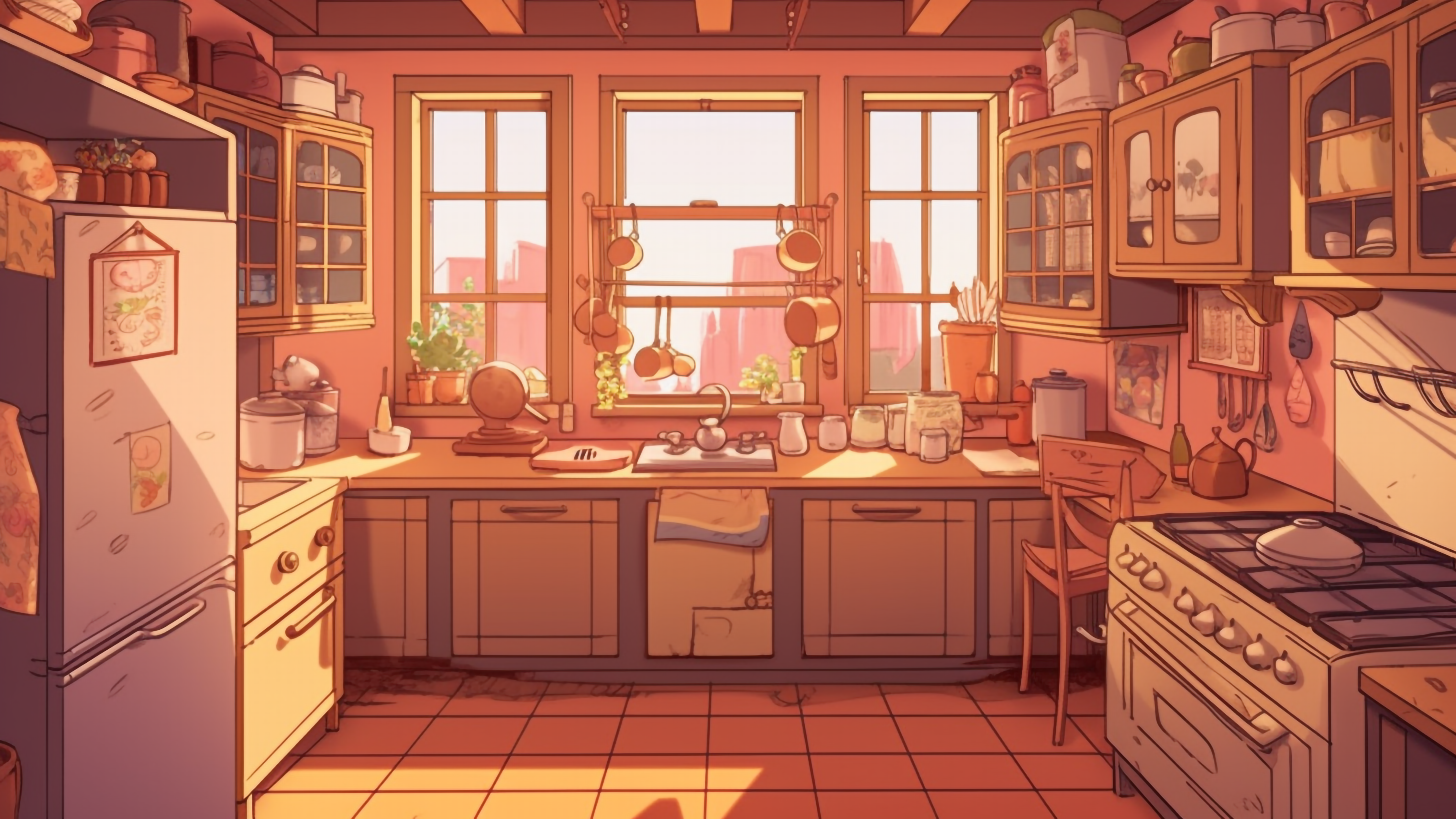厨房深粉色可爱背景图片