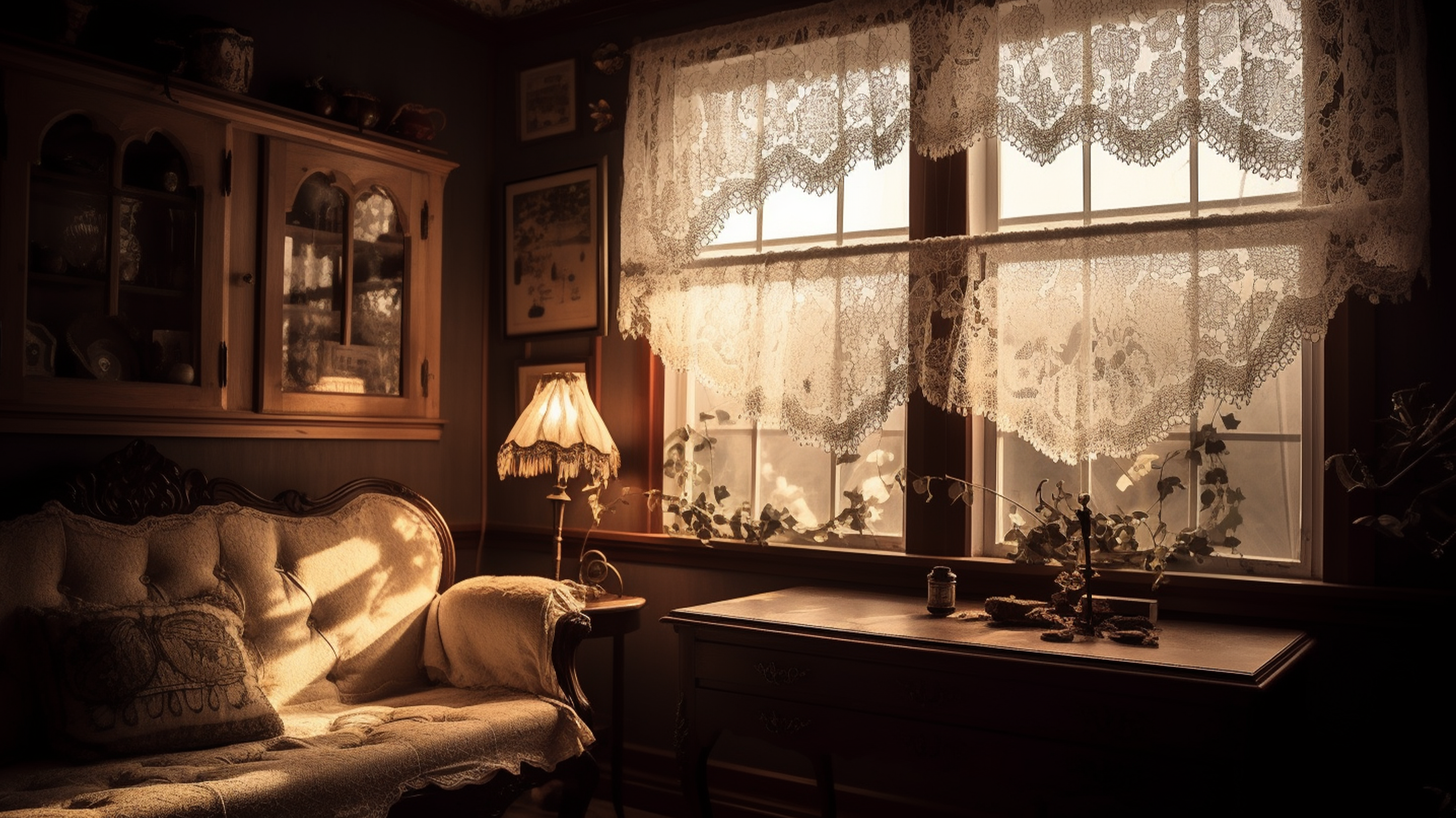 客厅窗户蕾丝欧式复古背景图片