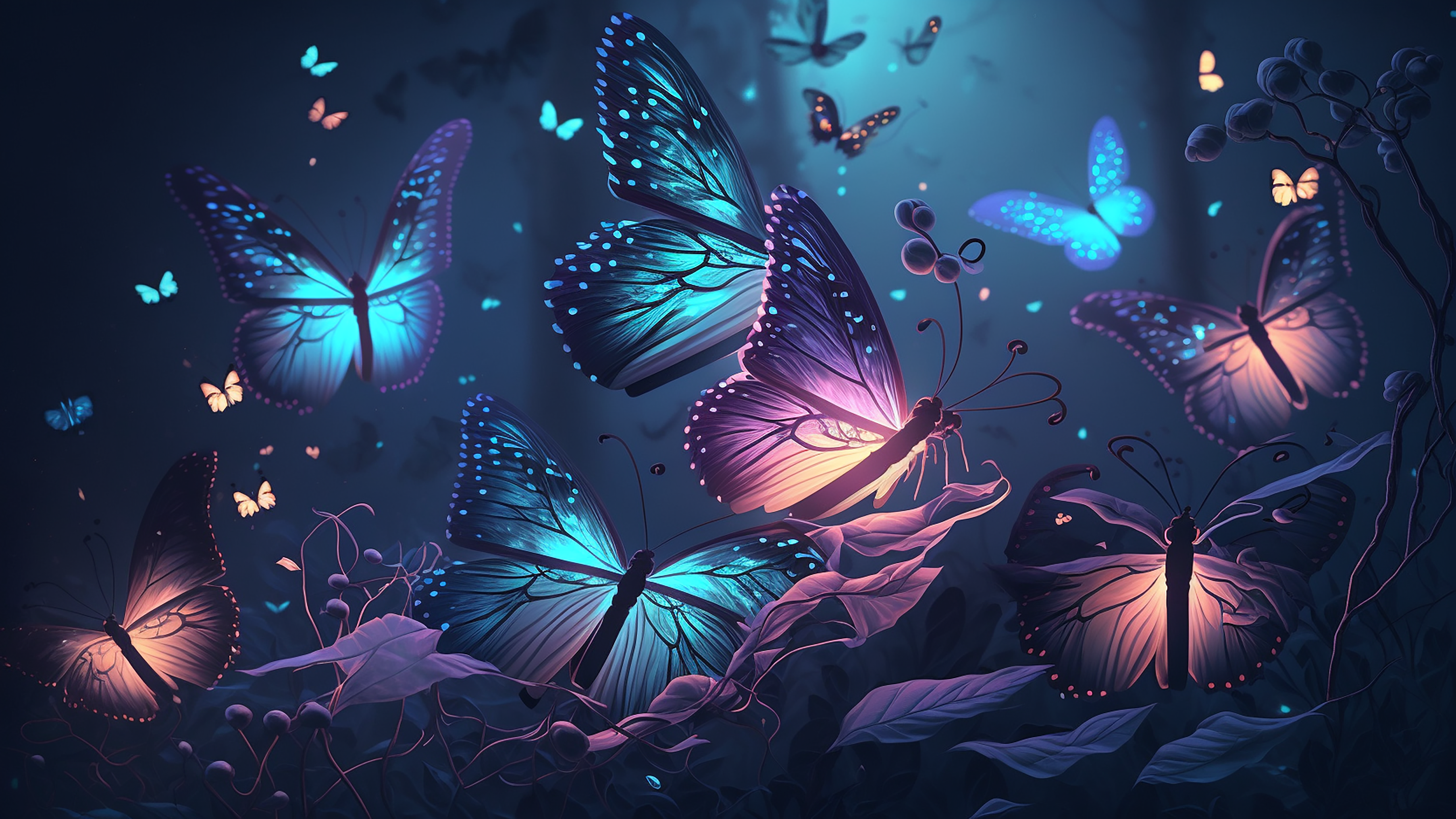 蝴蝶暗黑深林背景图片