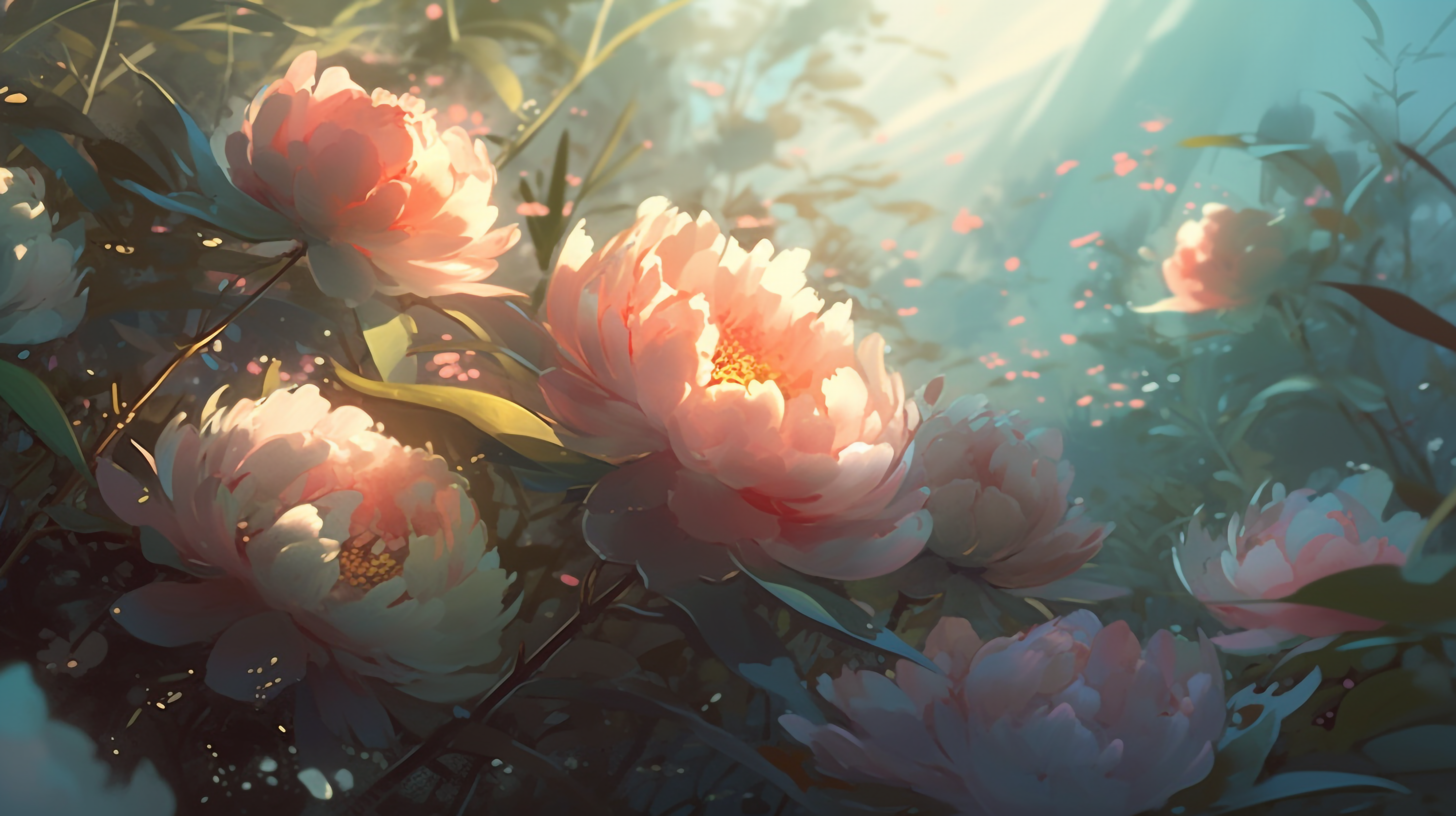 阳光下的芍药花田园花艺花卉背景图片