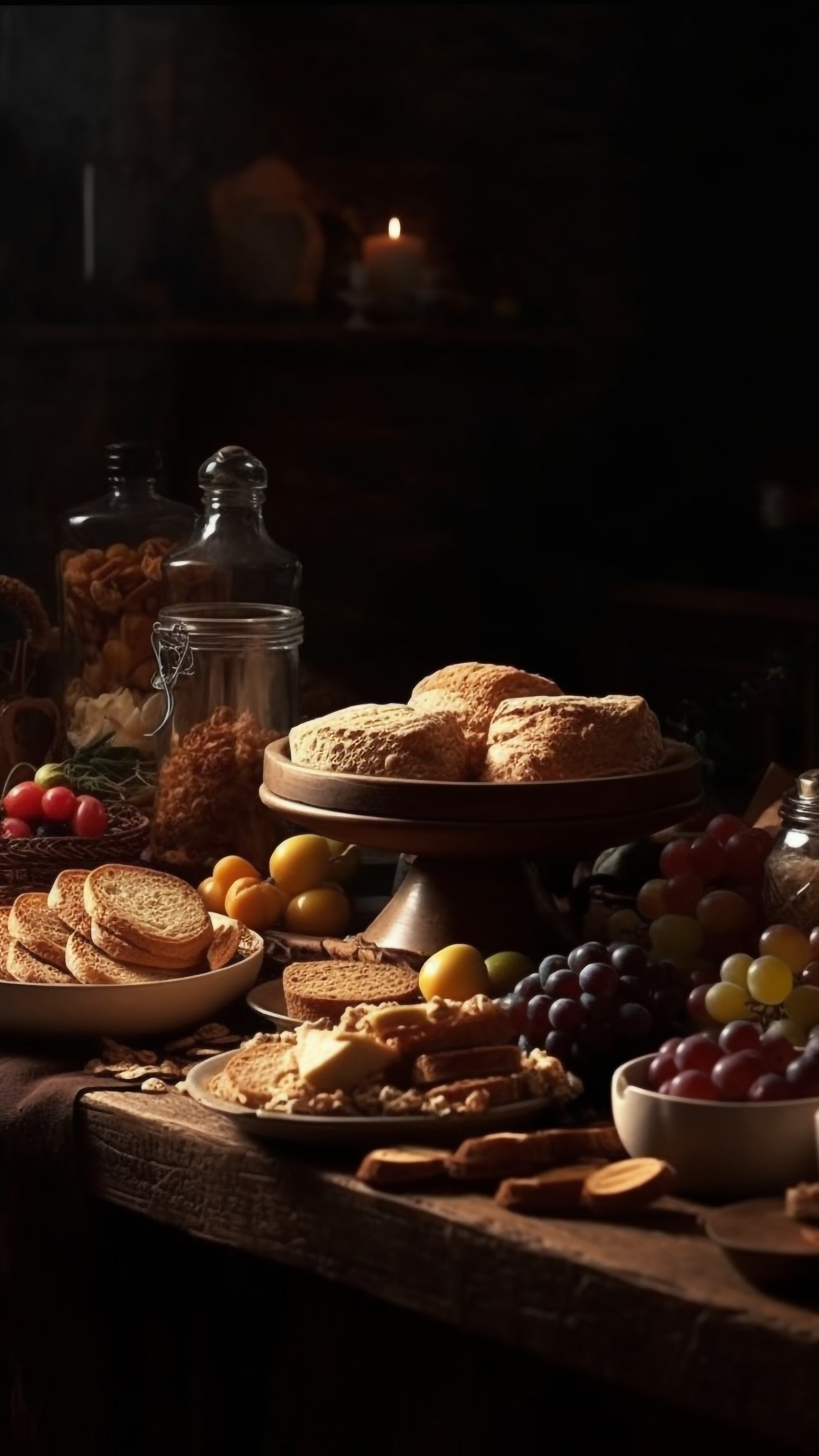 食物面包水果餐桌背景图片