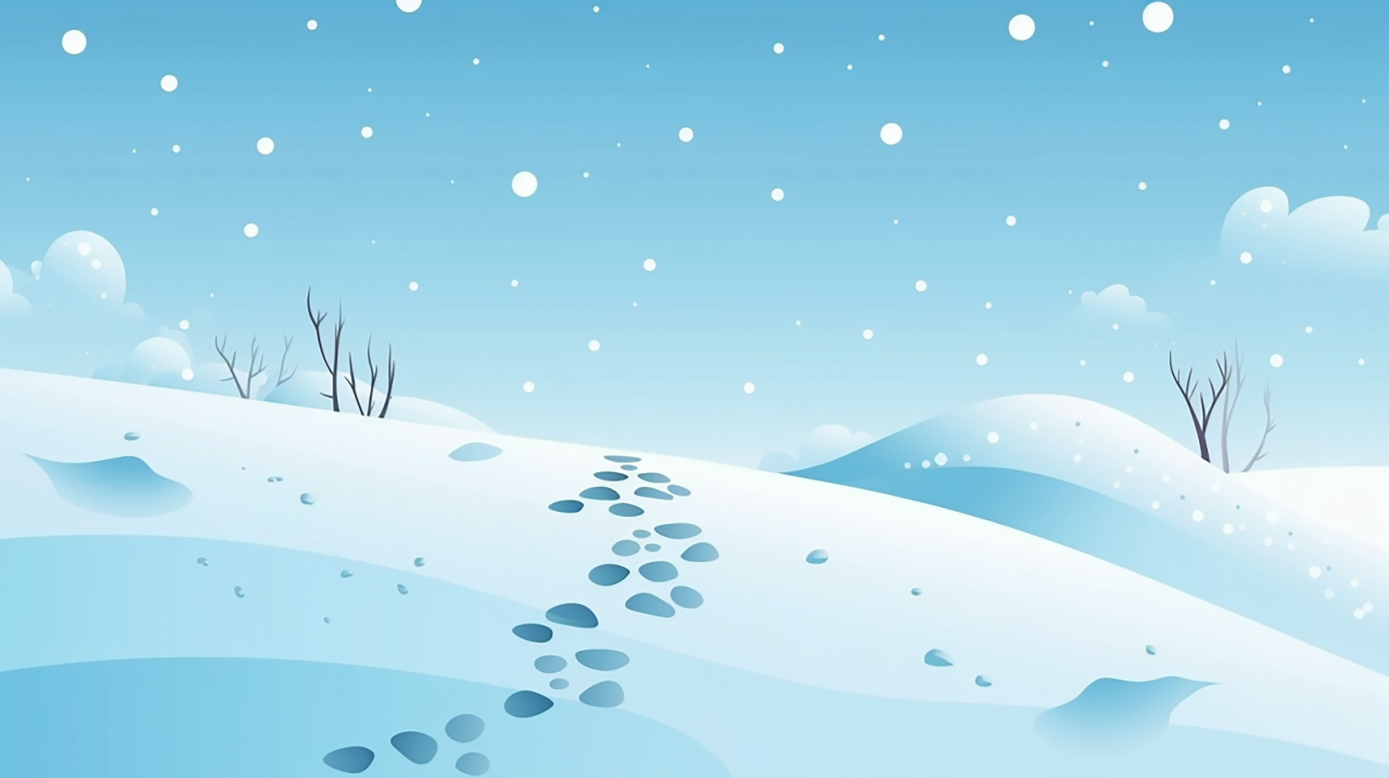 冬季雪地脚印治愈插画背景图片