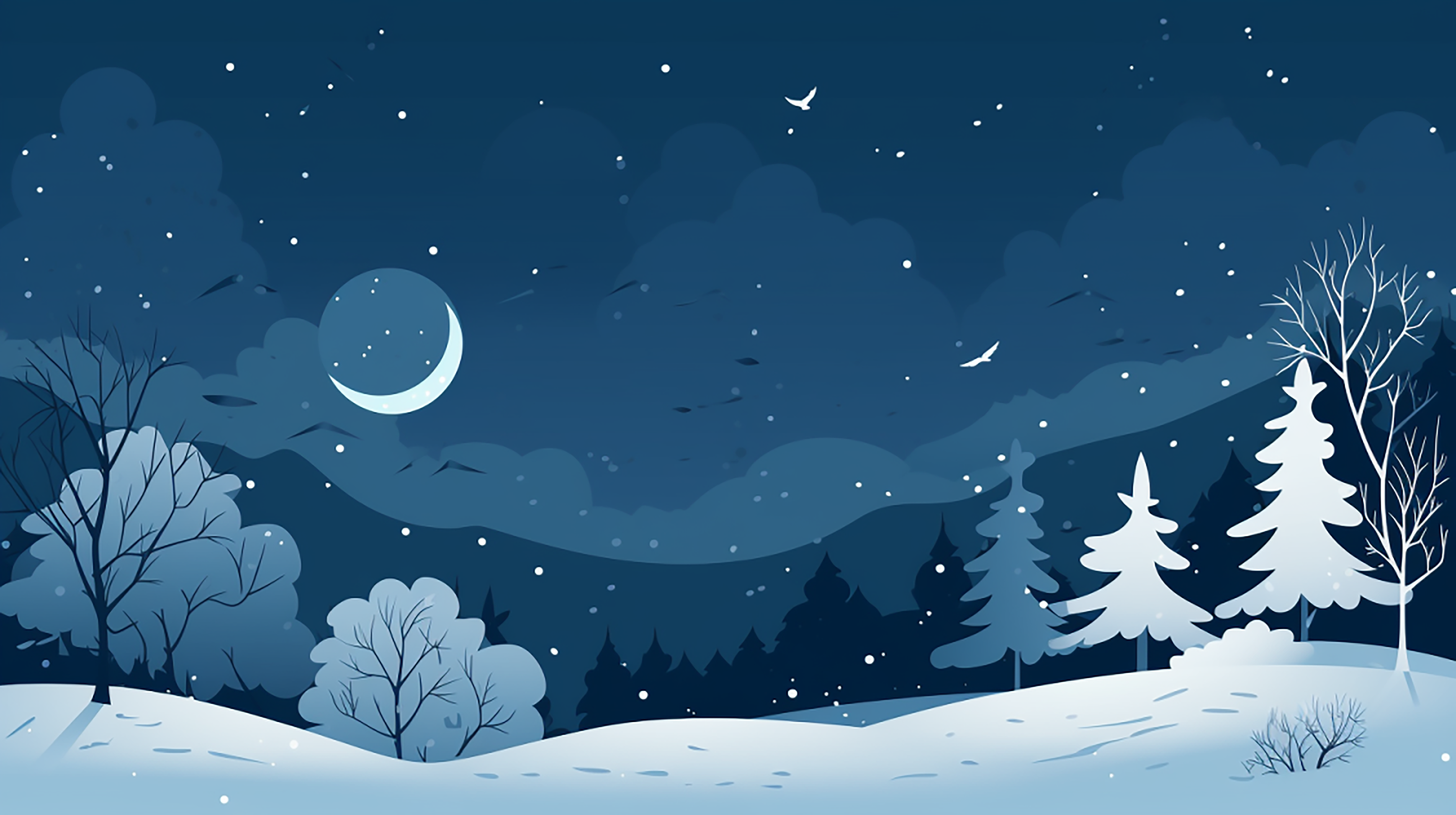 冬季雪地夜晚星空插图背景图片