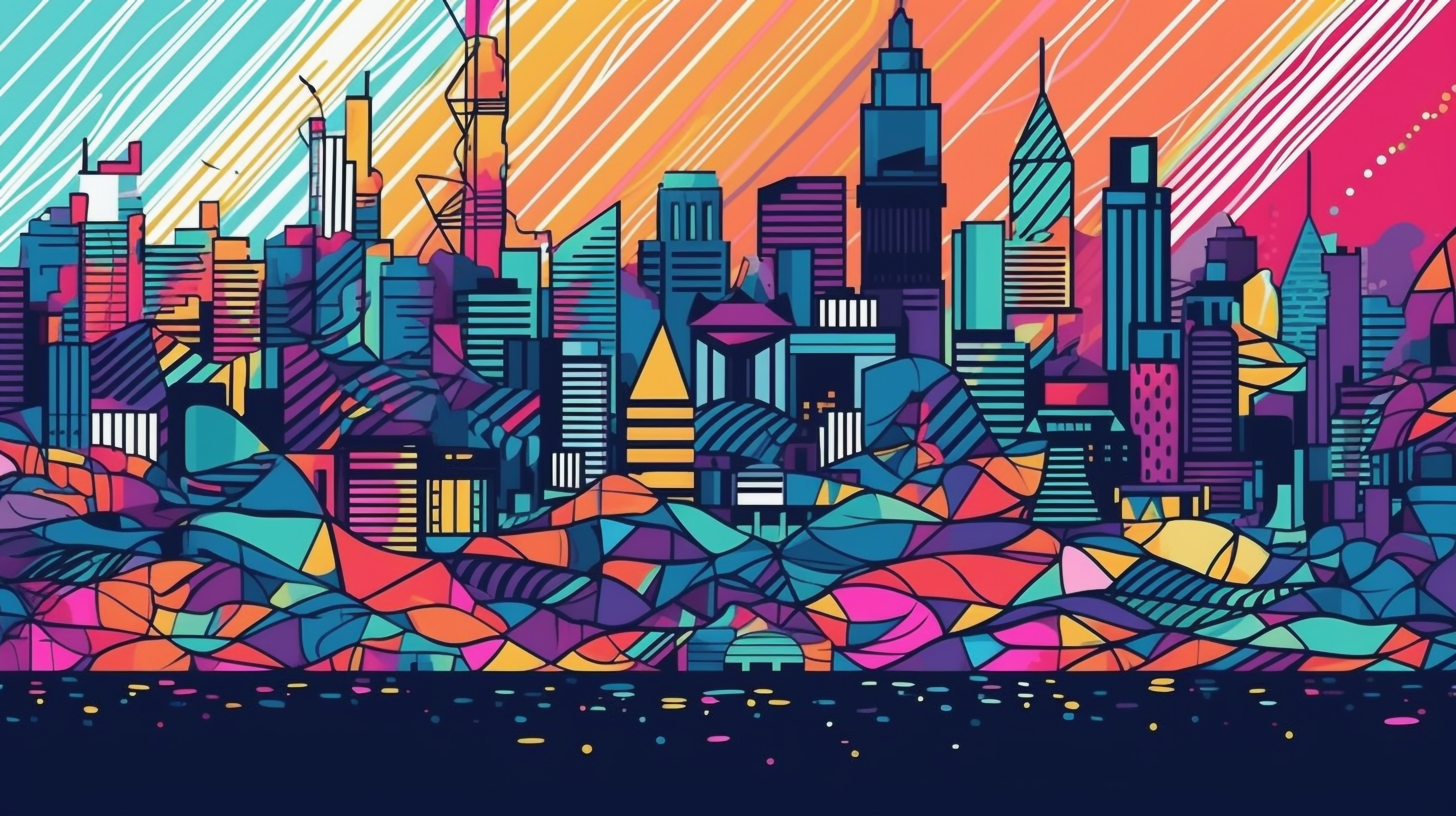 彩色多边形城市建筑背景图片
