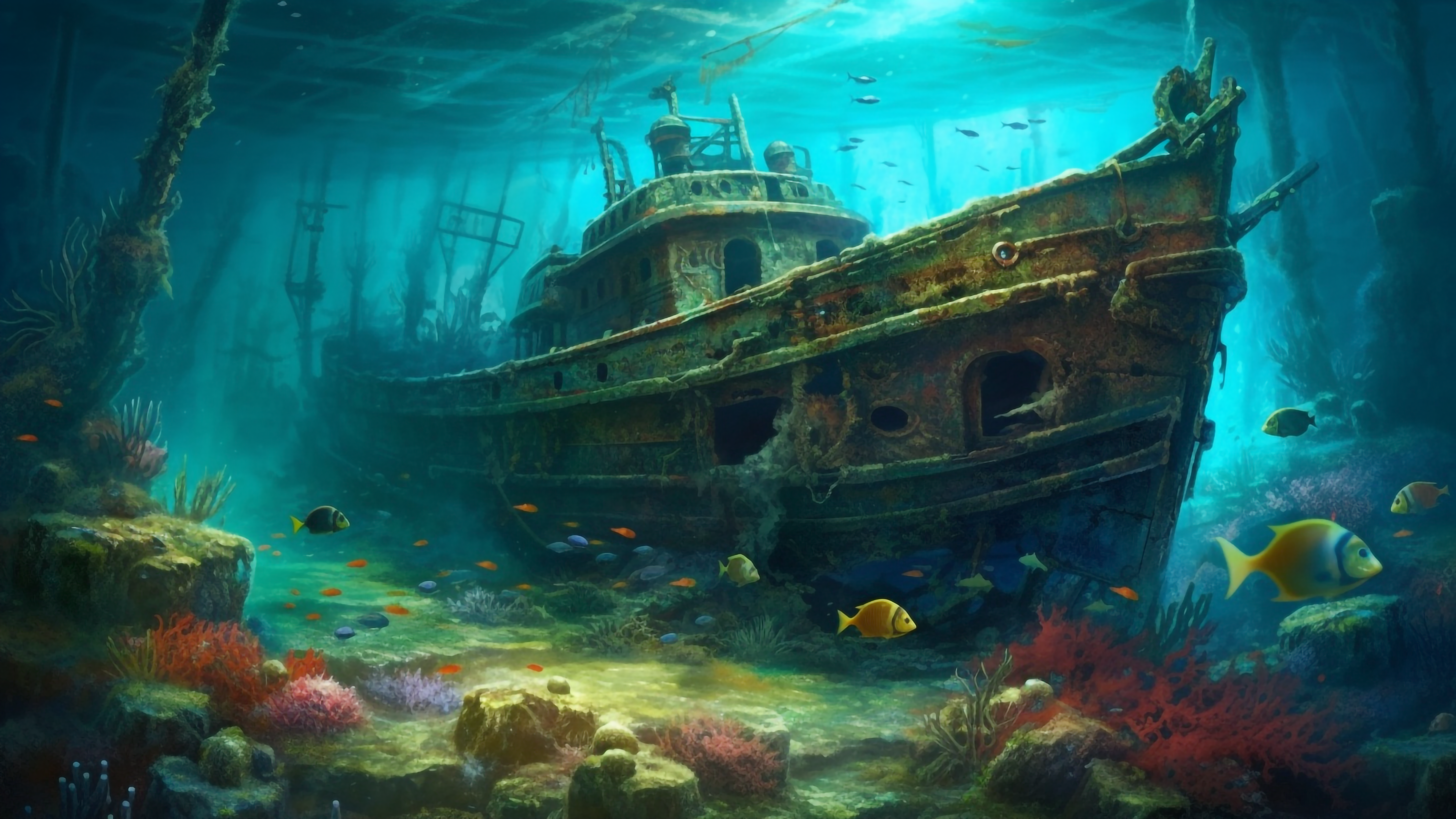 海底沉船美妙背景图片