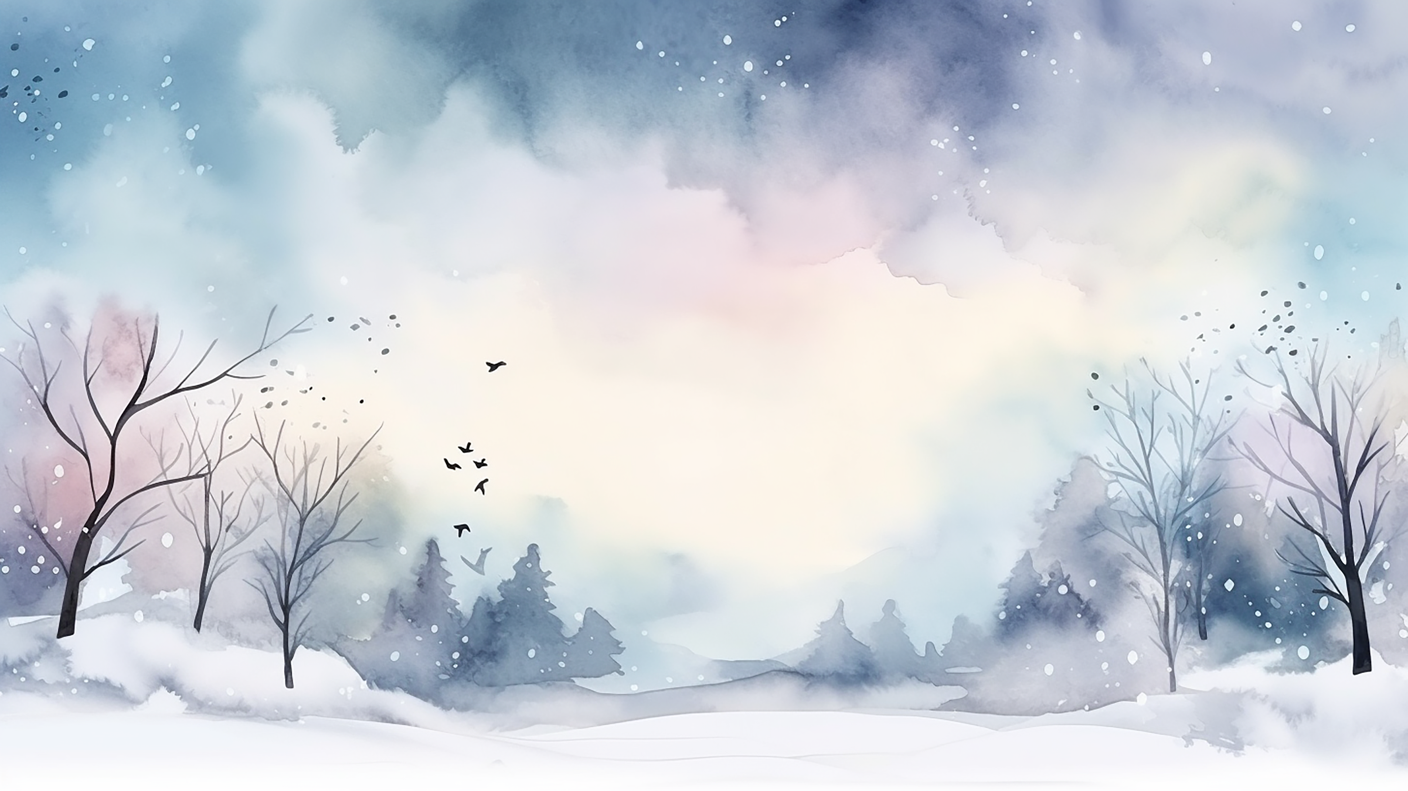 冬天水彩风景插画图片