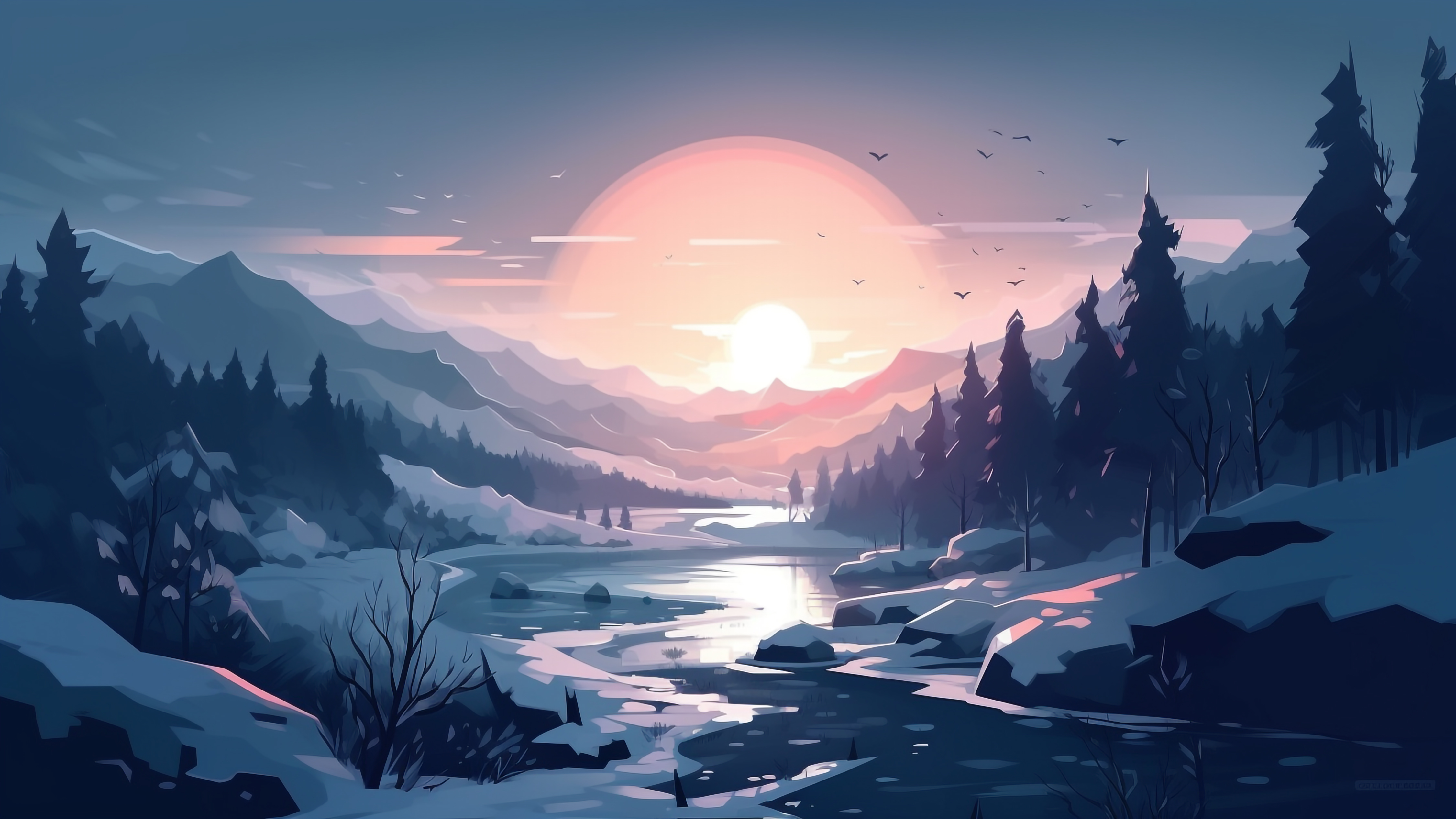 日出冬季野外插画背景图片